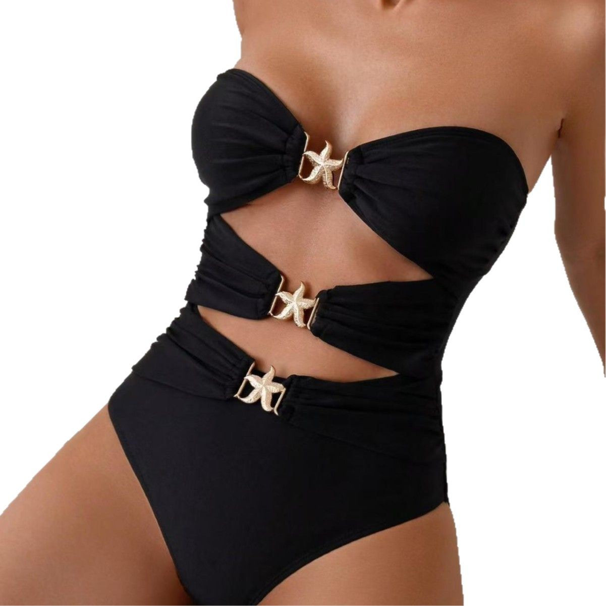 Backless One Piece Swimsuit for Women | Solid Color High Waist Tight Nylon Swimwear XS-XXL