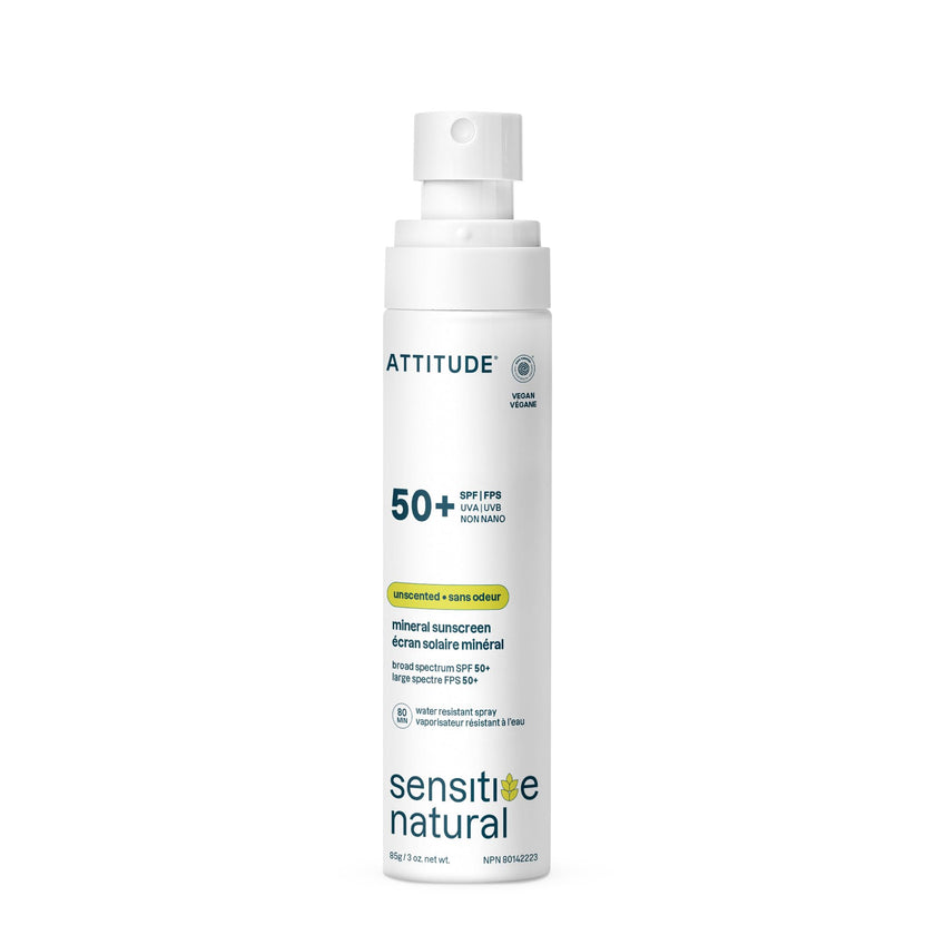 ATTITUDE Sensitive Skin Mineral Sunscreen Lightweight Lotion SPF 50, Broad Spectrum Zinc Oxide, EWG Verified, Mineral-Based, Non-Nano, Water-Resistant 80 Minutes, Non-Greasy for Face & Body, Vegan, Unscented, 80 grams 🍁 All In One Marketplace Canada