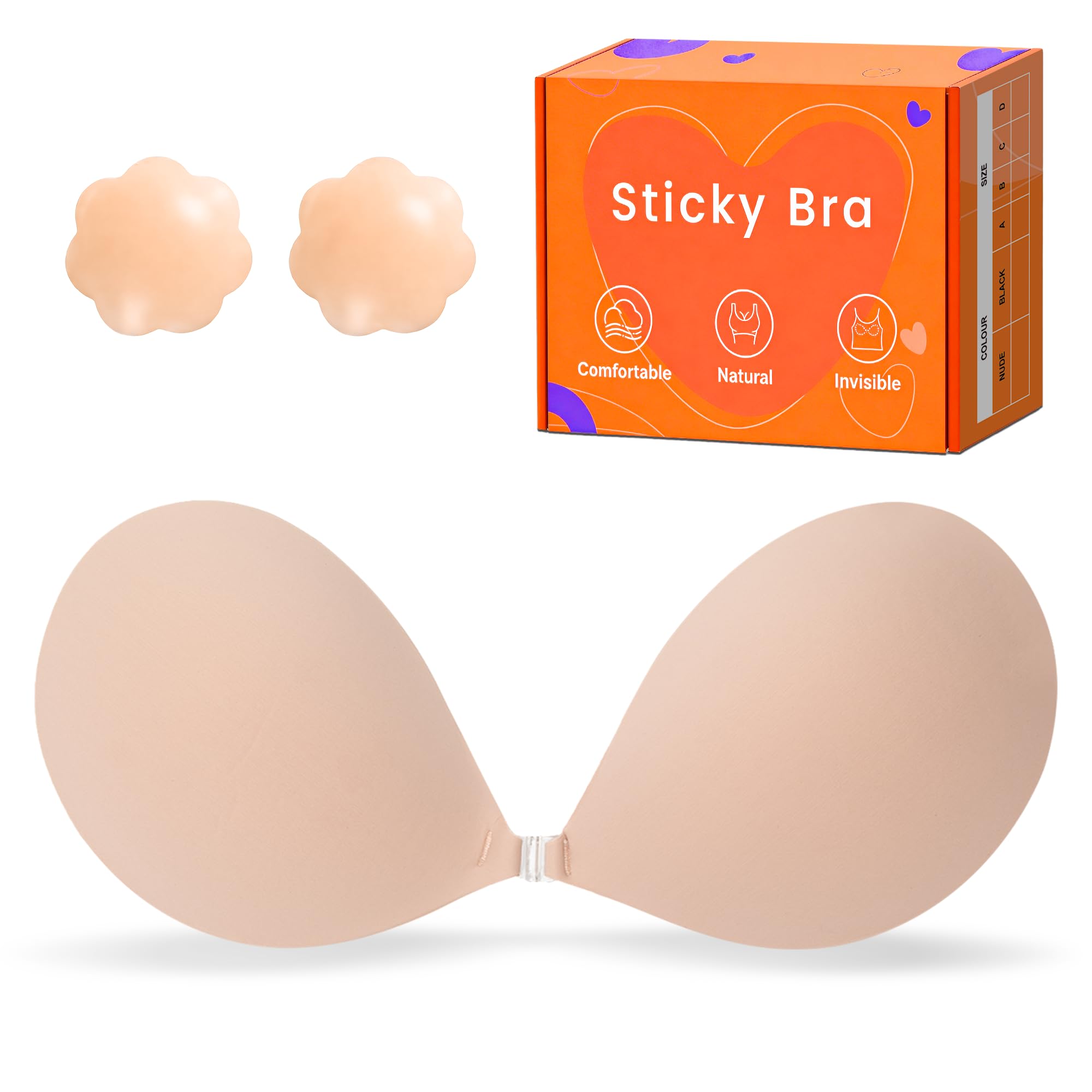 GKHWON Adhesive Bra Strapless Backless Invisible Push Up Sticky Bra with Silicone Nipple Covers Reusable Beige B 🍁 All In One Marketplace Canada