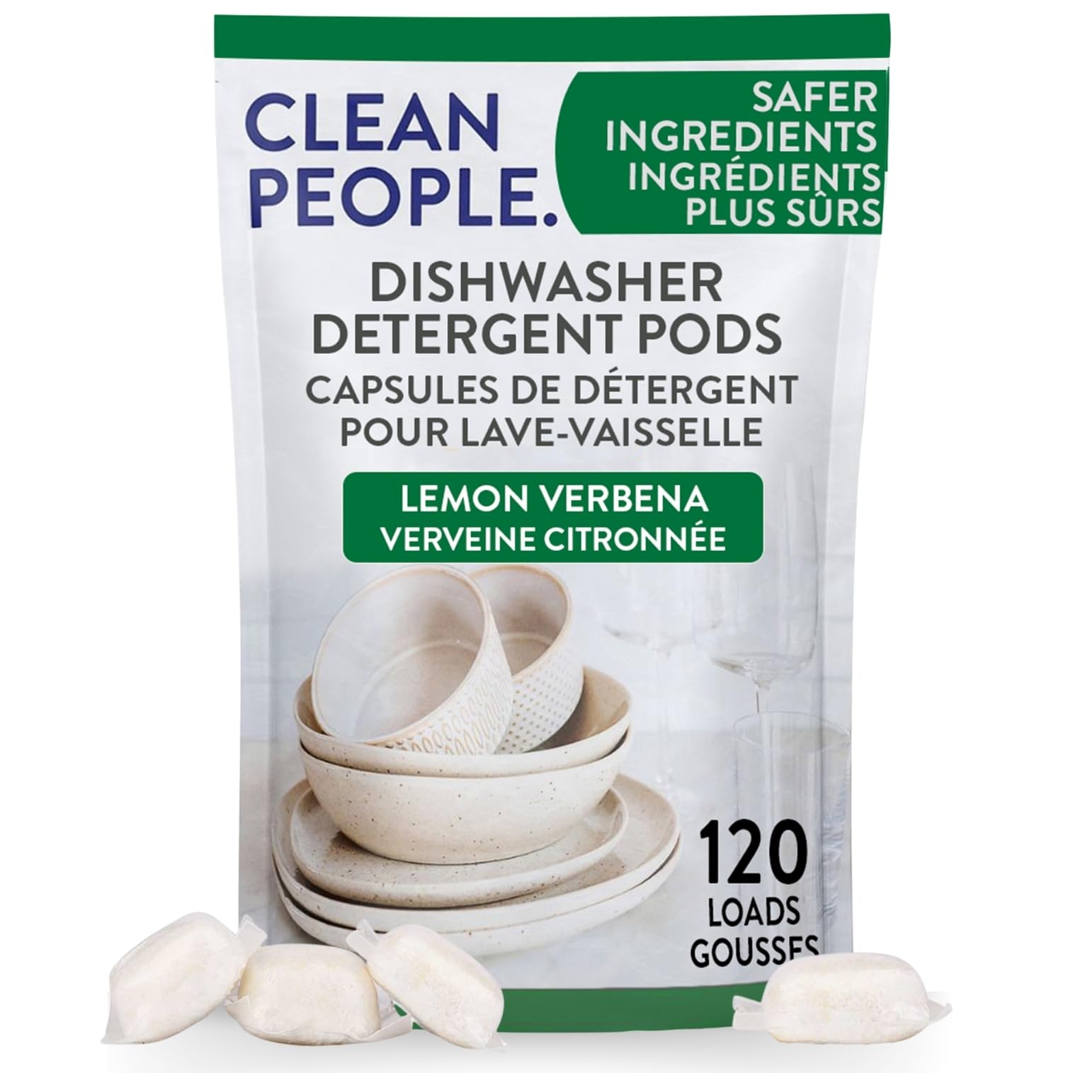 Clean People All Natural Dishwasher Pods - Cuts Grease & Rinses Sparkling Clean - Residue-Free - Phosphate Free Dishwashing Pods - Lemon, 120 Pack 🍁 All In One Marketplace Canada