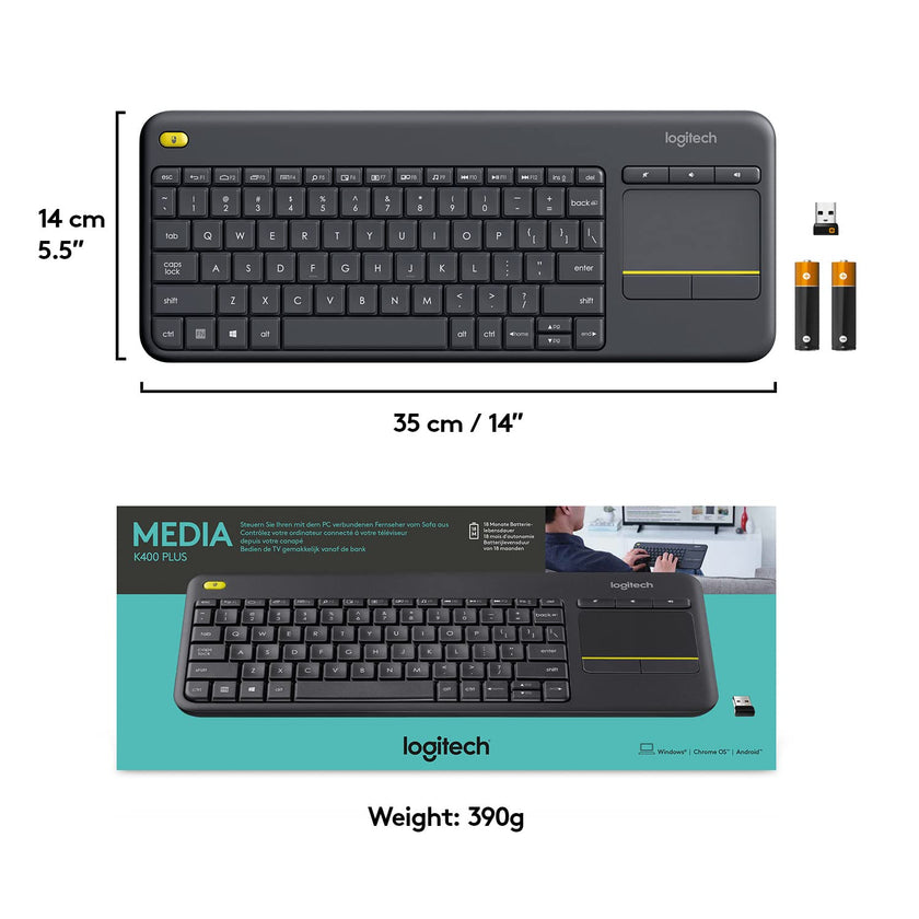 Logitech K400 Plus Wireless Touch TV Keyboard with Easy Media Control and Built-in Touchpad, HTPC Keyboard for PC-Connected TV, Windows, Android, ChromeOS, Laptop, Tablet - Black 🍁 All In One Marketplace Canada