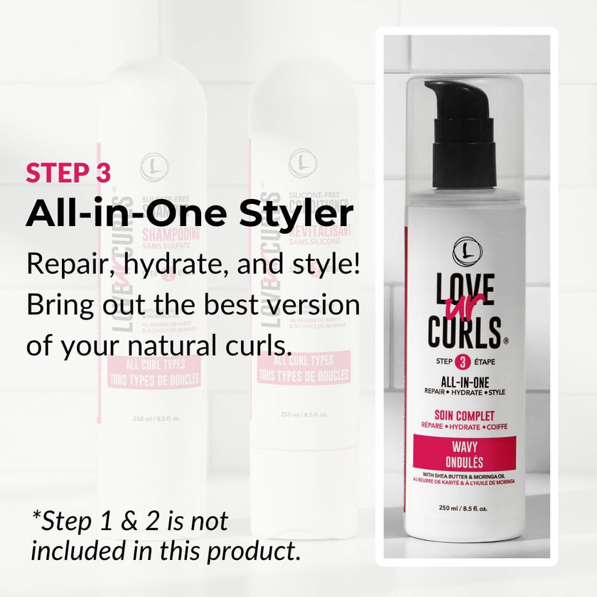 Love Ur Curls - All in One Curl Cream Styler, Curling Cream for Wavy Hair, Repair, Define, Hydrate & Style, Anti Frizz with Shea Butter, 250mL 🍁 All In One Marketplace Canada
