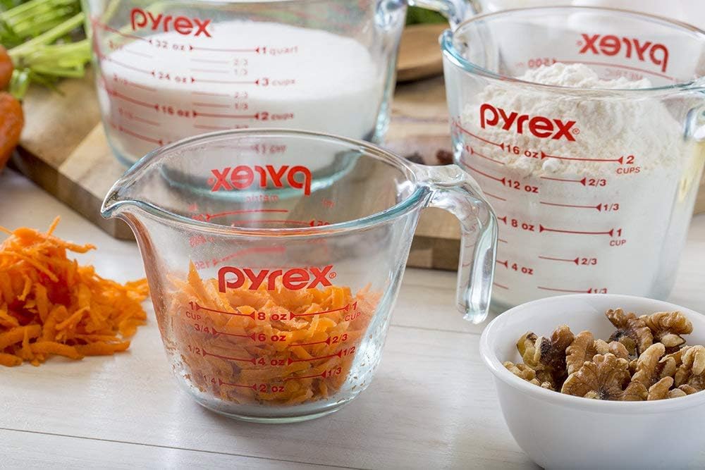Pyrex 3 Piece Glass Measuring Cup Set, Includes 1-Cup, 2-Cup, and 4-Cup Tempered Glass Liquid Measuring Cups, Dishwasher, Freezer, Microwave, and Preheated Oven Safe, Essential Kitchen Tools 🍁 All In One Marketplace Canada