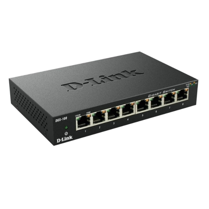 D-Link DGS-108, 8 Port Gigabit Ethernet Switch Unmanaged, Network Splitter, Silent Fanless, Network Hub, Sturdy Metal with Shielded Ports, Compact Desktop/Wall Mount, QoS, Energy Saving, Plug and Play 🍁 All In One Marketplace Canada