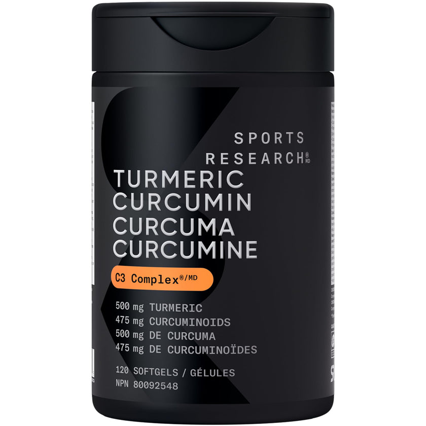 Sports Research® Turmeric Curcumin C3® Complex 500mg, Enhanced with Black Pepper & Organic Coconut Oil for Better Absorption; Non-GMO, Gluten Free & Third-Party Tested - 120 Liquid Softgels 🍁 All In One Marketplace Canada