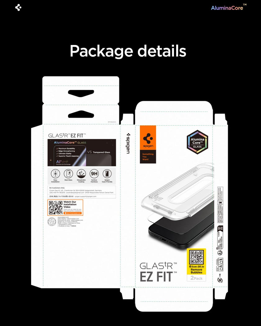 Spigen AluminaCore Tempered Glass Screen Protector [Glas.tR EZ Fit] designed for iPhone 17 Pro | iPhone 17 | iPhone 16 Pro [2 Pack] 9H+ Hardness, Aluminum-Enhanced Durability 🍁 All In One Marketplace Canada