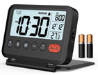 MeesMeek Digital Travel Alarm Clock: Small Bedside LCD Clock with Date Temperature Snooze Backlight 12/24H Weekend Mode and 2 Volume, Desk Clock for Kids Office Bedroom, Battery Included (Black) 🍁 All In One Marketplace Canada