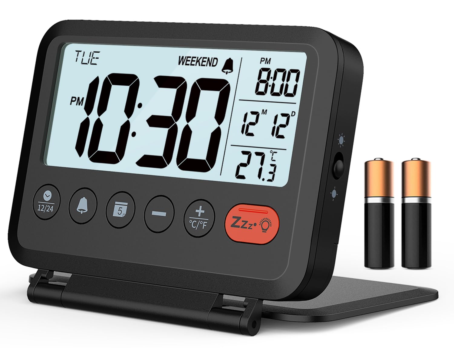 MeesMeek Digital Travel Alarm Clock: Small Bedside LCD Clock with Date Temperature Snooze Backlight 12/24H Weekend Mode and 2 Volume, Desk Clock for Kids Office Bedroom, Battery Included (Black) 🍁 All In One Marketplace Canada
