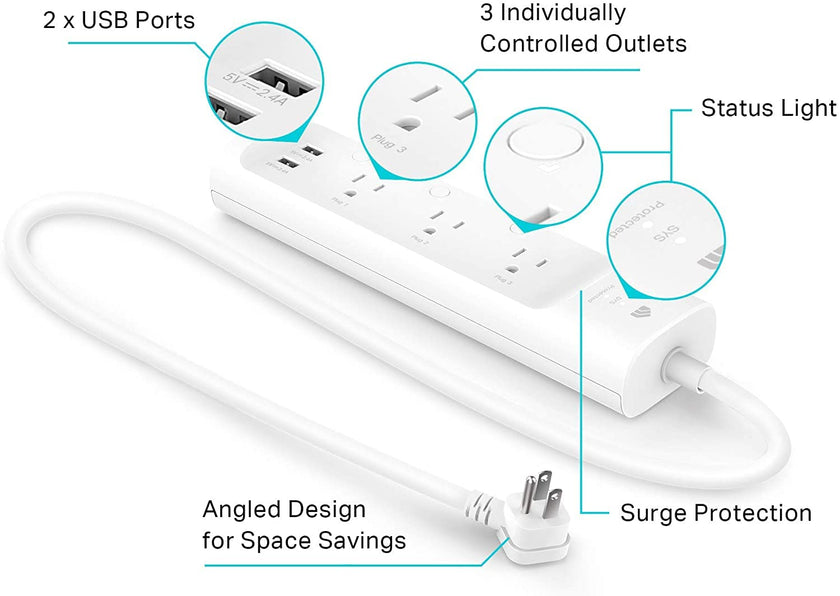 Kasa Smart Plug Power Strip by TP-Link (KP303) - Surge Protector with 3 Smart Outlets and 2 USB Ports, Works with Alexa Echo and Google Home, 2.4 Ghz Wifi Required, No Hub Required 🍁 All In One Marketplace Canada