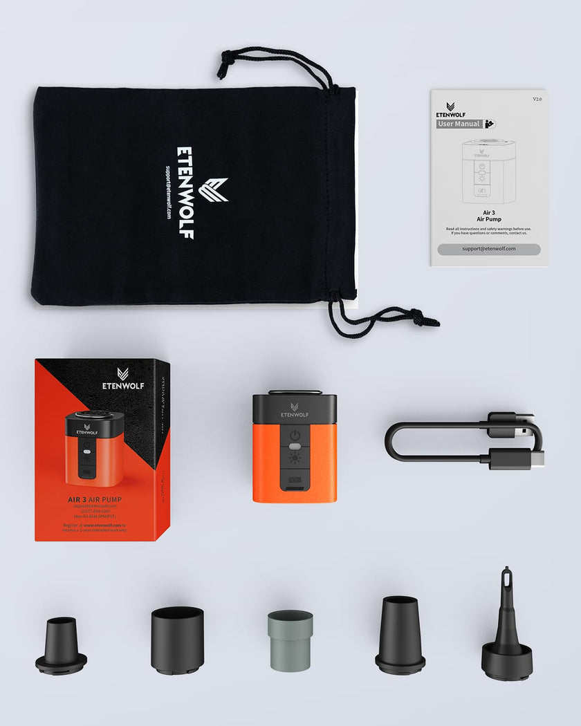 ETENWOLF AIR 3 Air Pump for Inflatables with 2600 mAh Battery & Camping Light, Ultra-Fast and Mini Electric Air Pump, Inflate Deflate for Air Mattress, Pool Floats, Vacuum Storage Bags, Vivid Orange 🍁 All In One Marketplace Canada