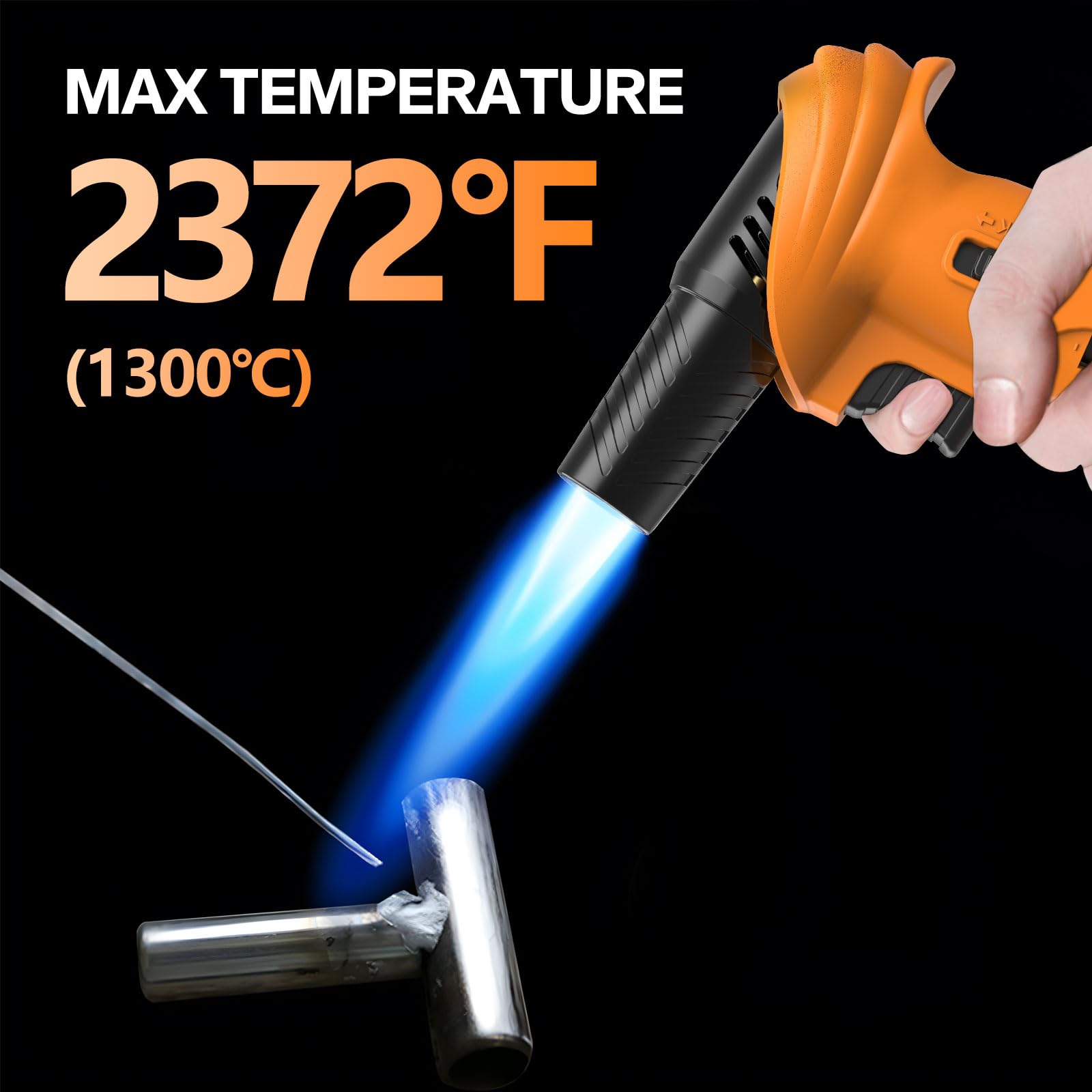 Butane Torch Lighter – Refillable Adjustable Flame Torch with 0‑90° Rotating Head, Safety Lock & Continuous Flame – Kitchen Torch for Creme Brulee, Soldering, BBQ & DIY Crafts (Orange and Black) 🍁 All In One Marketplace Canada