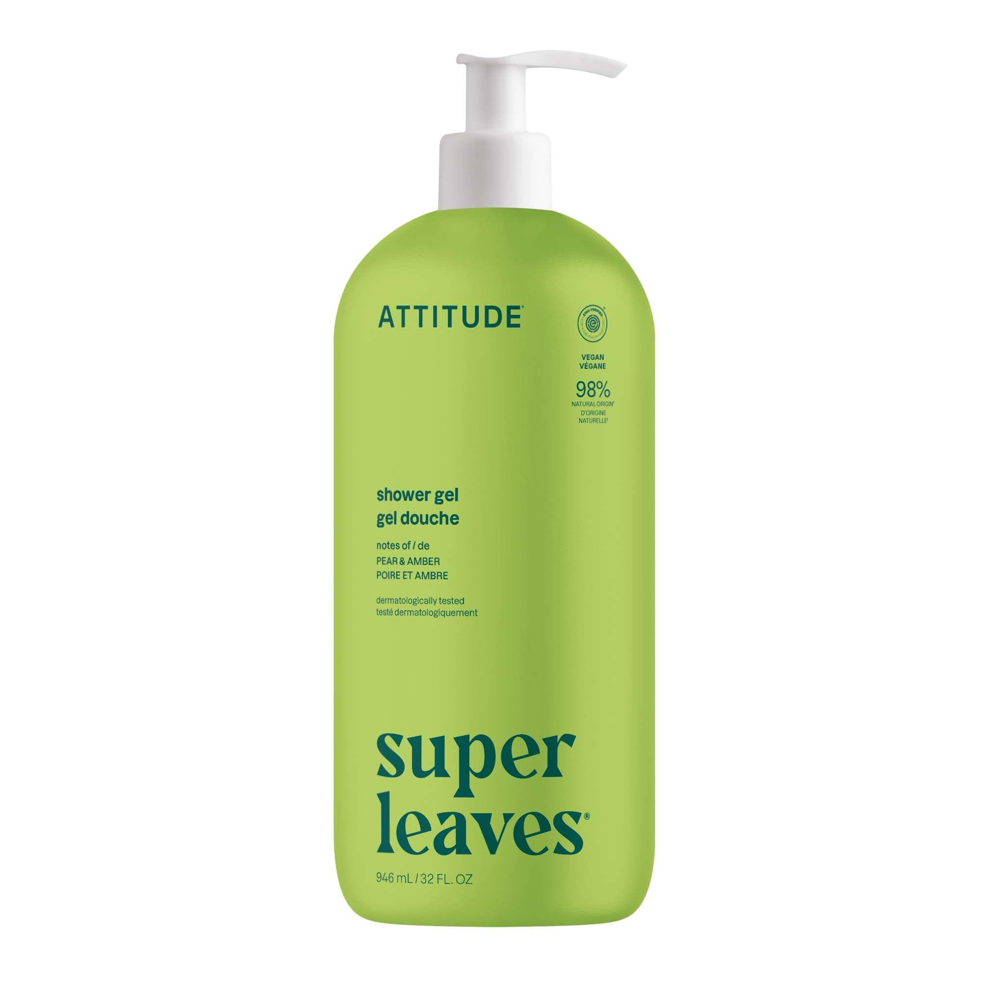 ATTITUDE Body Wash, Made in Canada, EWG Verified Shower Gel, Dermatologically Tested, Plant and Mineral-Based, Vegan Personal Care Products, Pear & Amber Scent, 946 mL 🍁 All In One Marketplace Canada