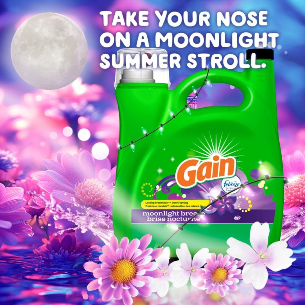 Gain Liquid Laundry Detergent, Moonlight Breeze Scent, Freshness + Odour Fighting, Laundry Detergent Liquid Soap, 107 loads, 4.5L 🍁 All In One Marketplace Canada