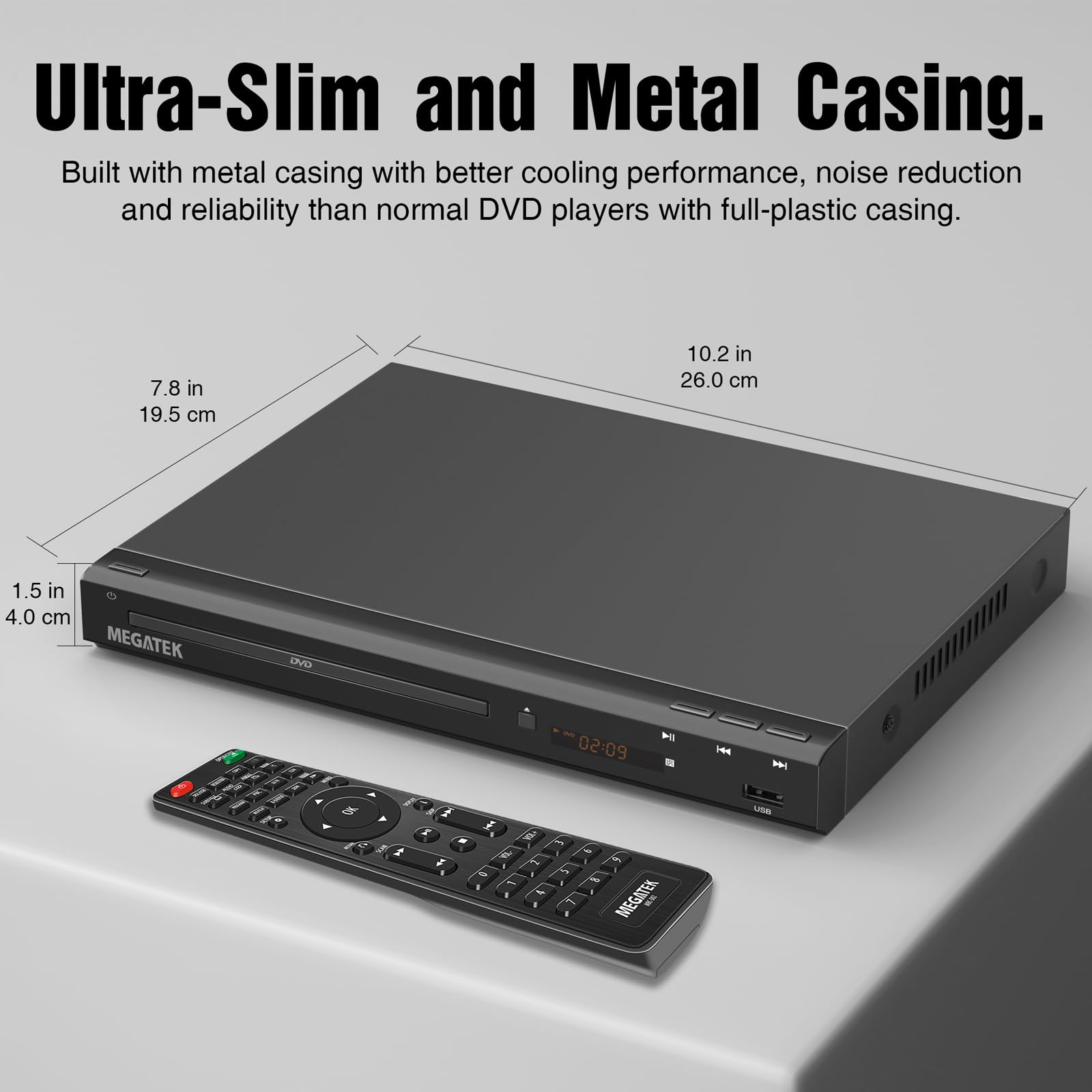 MEGATEK Region-Free HDMI DVD Player for TV, Compact CD/DVD Player with USB Port, Plays All Region DVDs & Multi Formats, Metal Housing, HDMI/RCA Cables & Remote Included 🍁 All In One Marketplace Canada