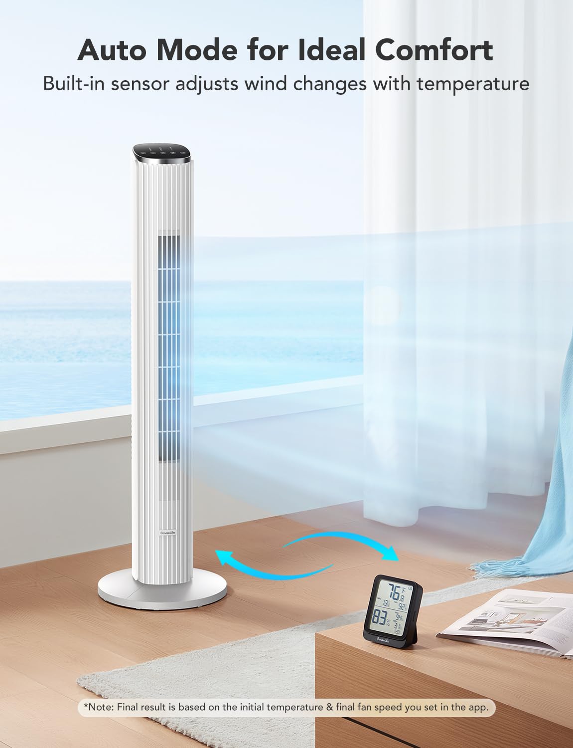 GoveeLife White Tower Fan for Bedroom, 36
