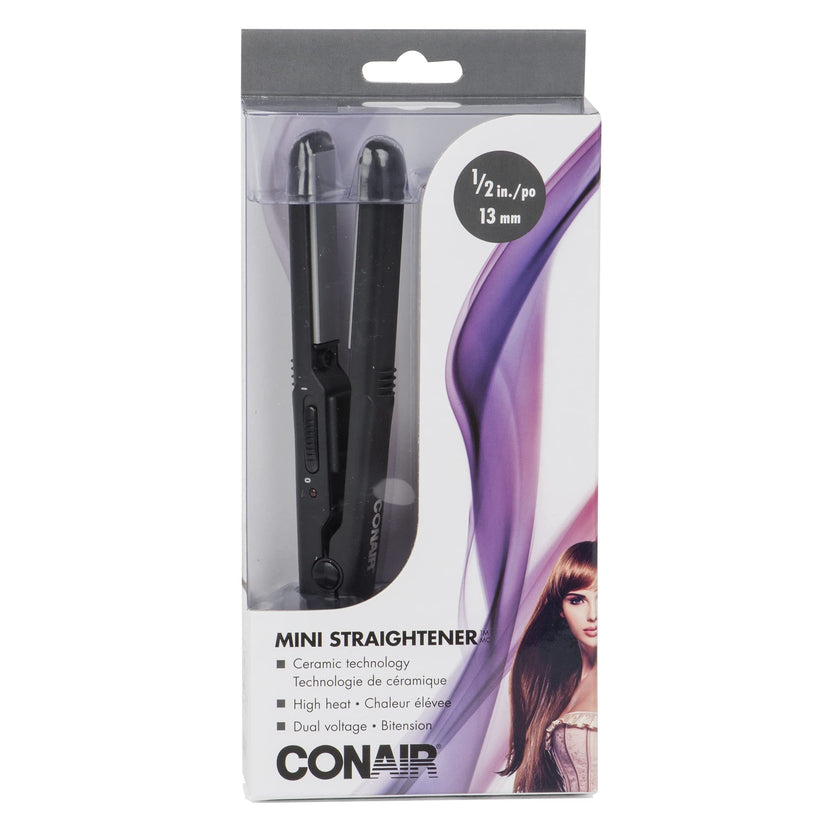 Conair Mini Pro CS80XAC 1/2-Inch Hair Straightener, 56°F (180°C) High Heat, Dual Voltage, 13mm Flat Iron, Black, Travel flat iron 🍁 All In One Marketplace Canada