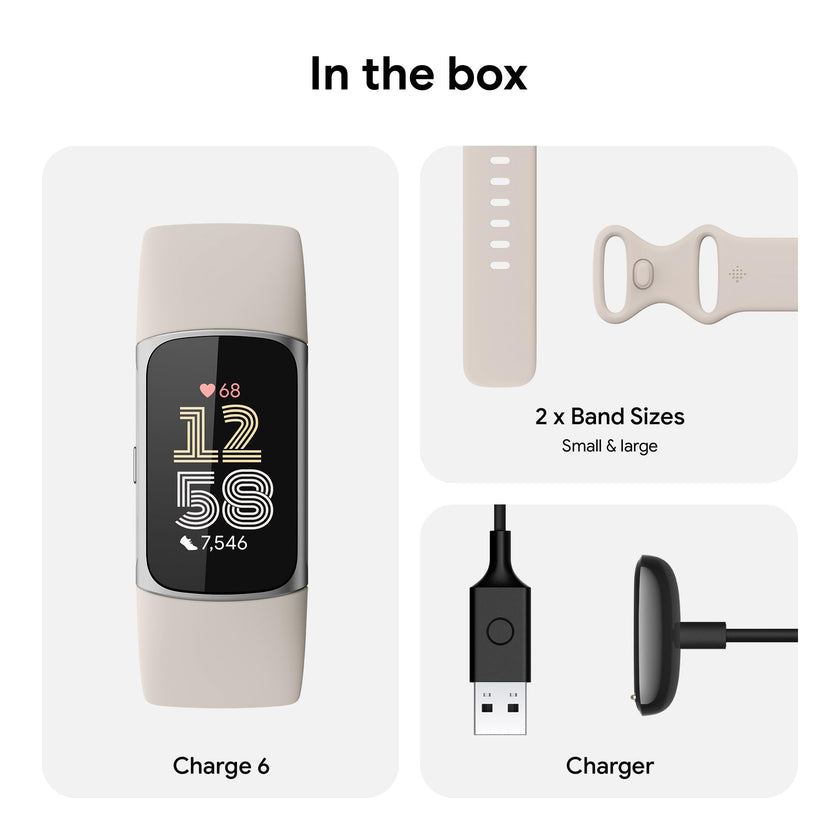 Google Fitbit Charge 6 Advanced Health and Fitness Tracker with Built-in GPS, Stress Management Tools, Sleep Tracking, 24/7 Heart Rate and more -- Silver/White 🍁 All In One Marketplace Canada