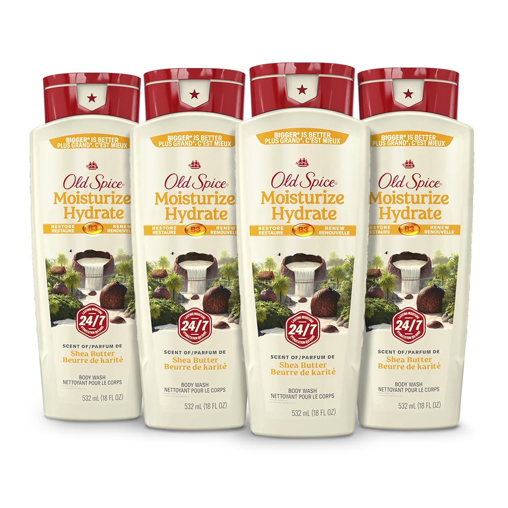 Old Spice Men's Body Wash Moisturize with Shea Butter, 24/7 Moisturization, Gentle on Skin, 2.12 L Total (4 Count of 532 mL Each) 🍁 All In One Marketplace Canada