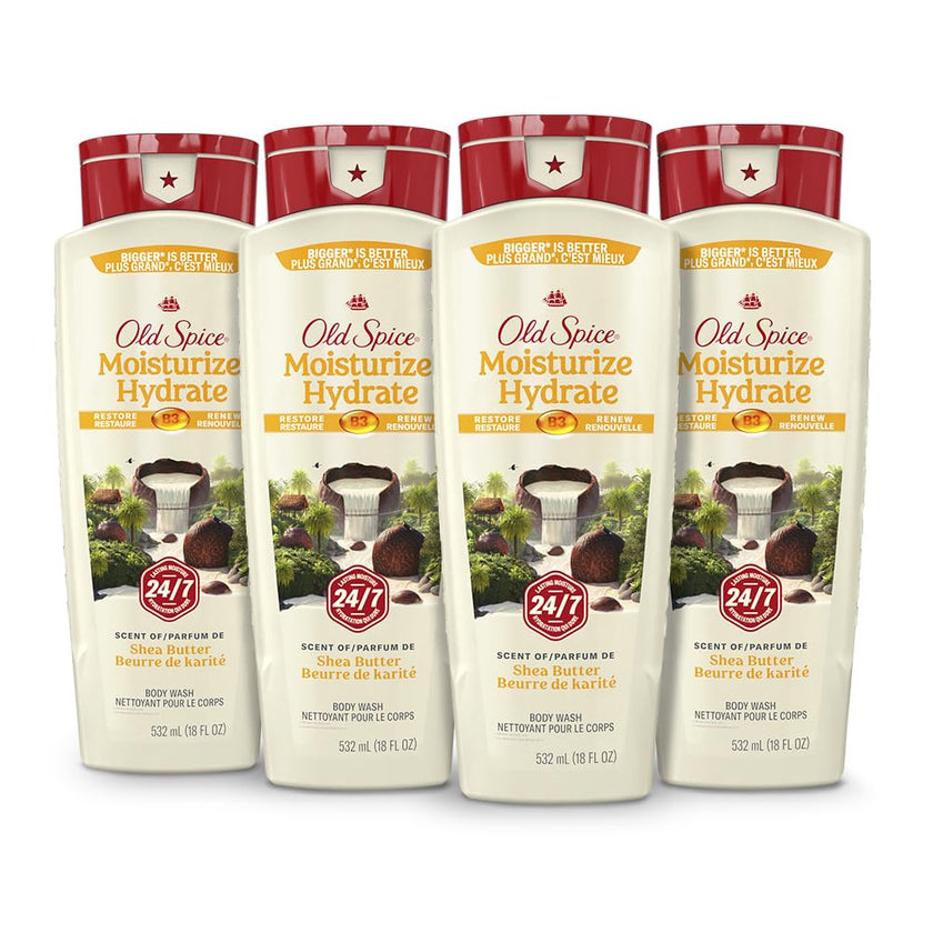 Old Spice Men's Body Wash Moisturize with Shea Butter, 24/7 Moisturization, Gentle on Skin, 2.12 L Total (4 Count of 532 mL Each) 🍁 All In One Marketplace Canada