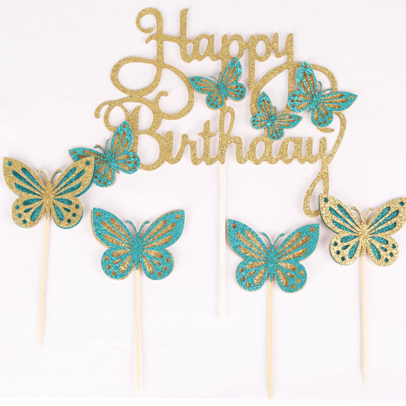 Butterfly Birthday Cake Decoration Cards – Floral Party Cake Toppers & Inserts