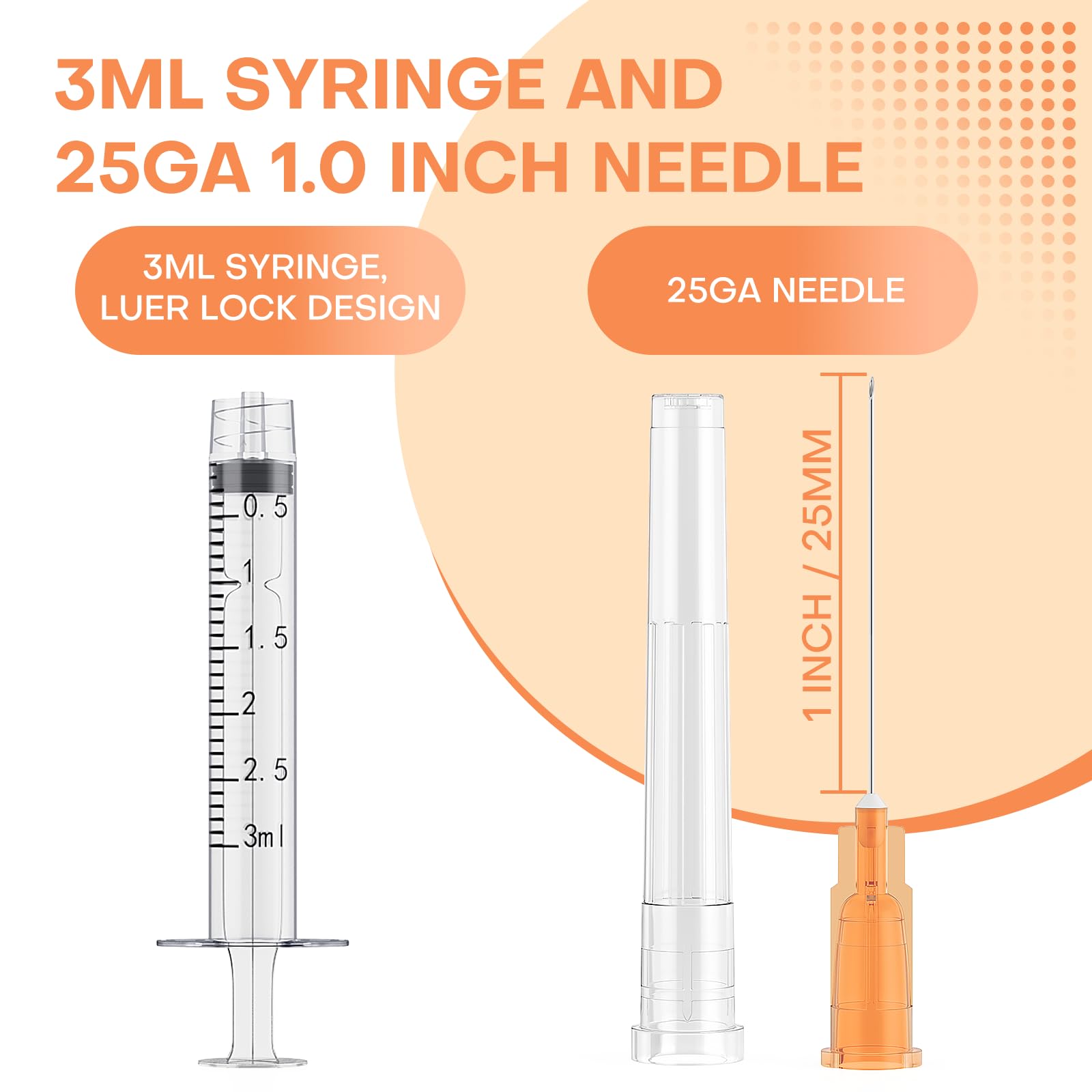 3ml Luer Lock Syringes with 25 Gauge 1 Inch Needles, Luer Lock Disposable Accessories for Lab, Pack of 25 🍁 All In One Marketplace Canada