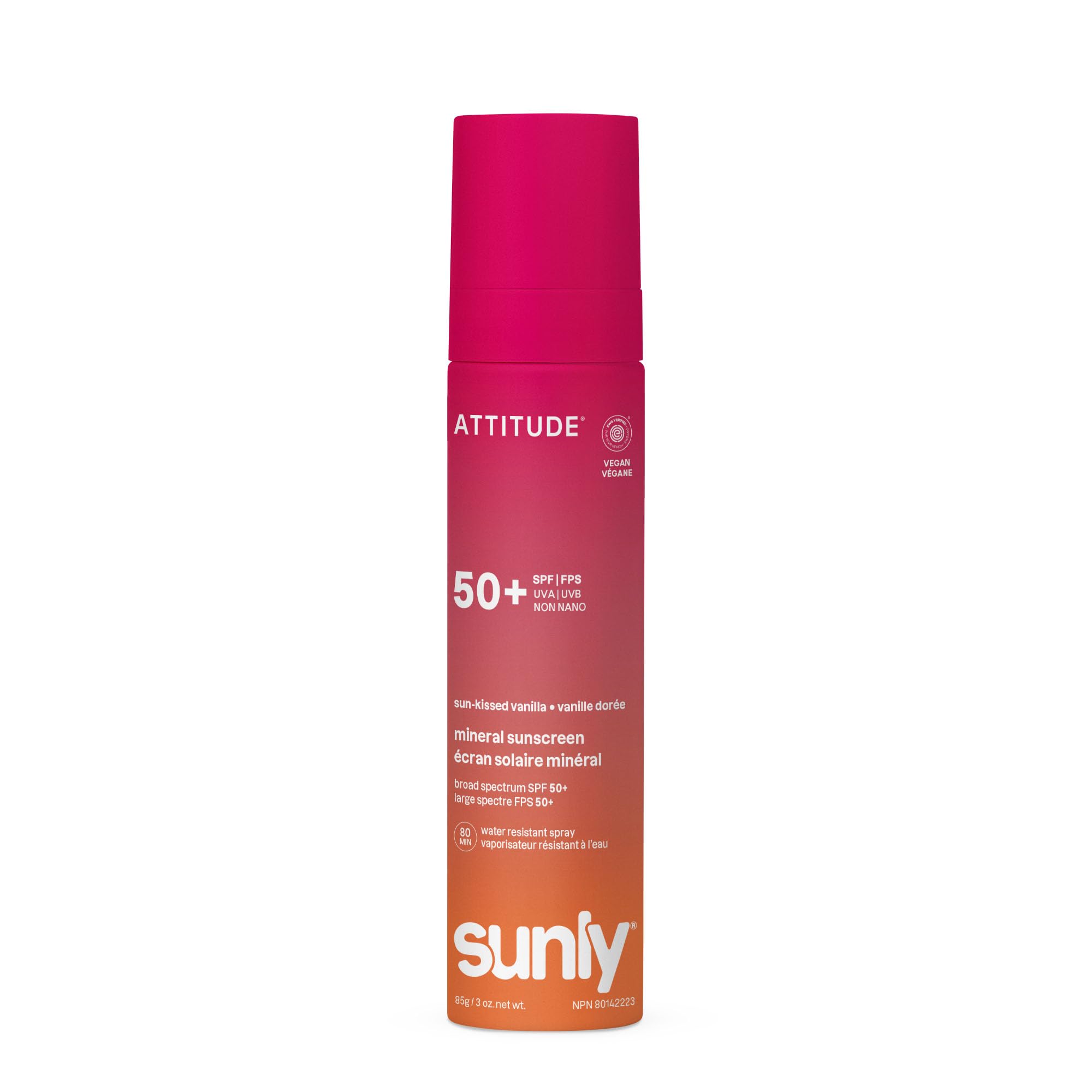 ATTITUDE Mineral Sunscreen Lightweight Lotion SPF 50, Broad Spectrum Zinc Oxide, EWG Verified, Non-Nano, Water-Resistant 80 Minutes, Non-Greasy for Face & Body, Vegan, Sun-Kissed Vanilla Scent, 80 grams 🍁 All In One Marketplace Canada
