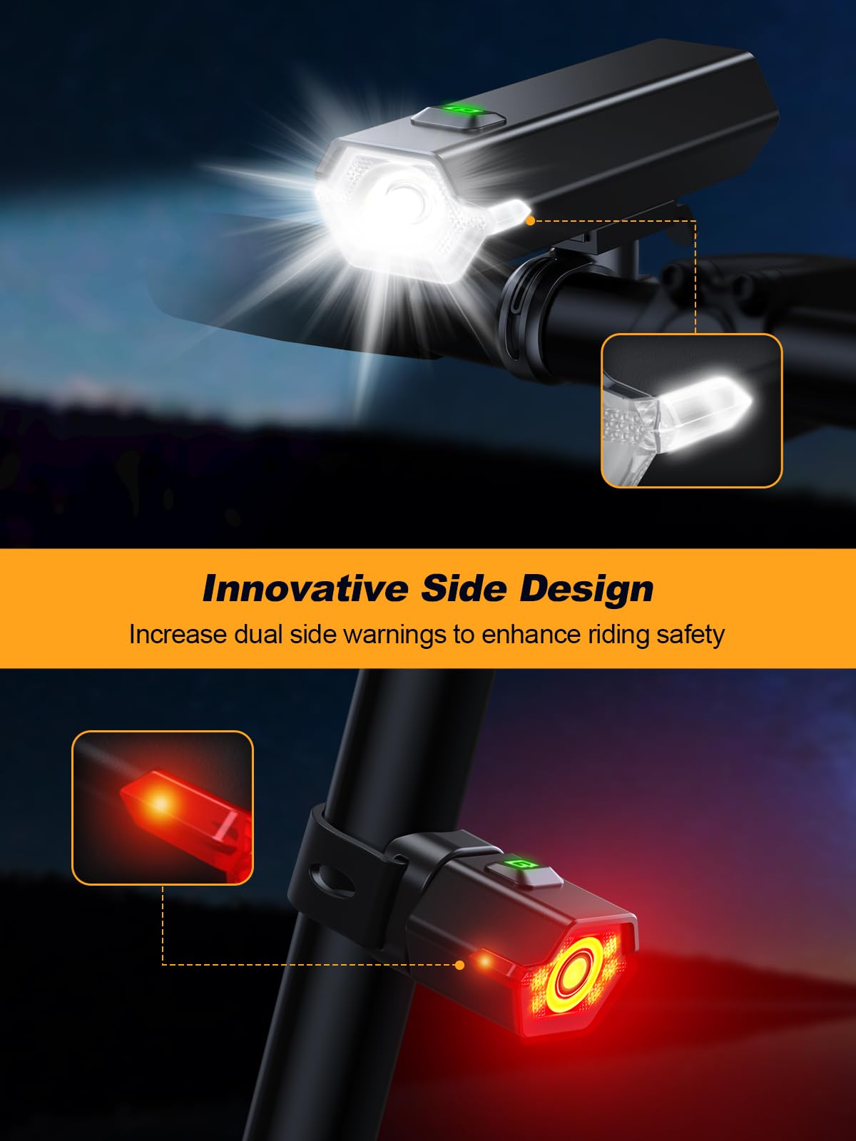 Oldowl Upgraded Bike Lights Super Bright, 4+6 Modes Rechargeable Bike Lights Front and Back with Side Lights, 360°Rotatable Bike Headlight, IP65 Waterproof Bicycle TailLight, Reflectors Accessories 🍁 All In One Marketplace Canada