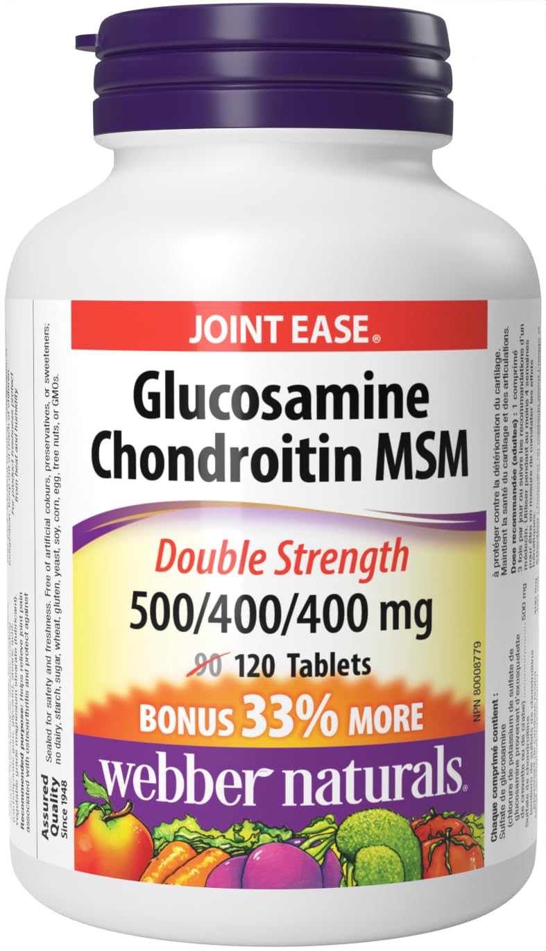 Webber Naturals Glucosamine Chondroitin MSM, Double Strength, 120 Tablets, Helps Relieve Joint Pain Associated with Osteoarthritis 🍁 All In One Marketplace Canada