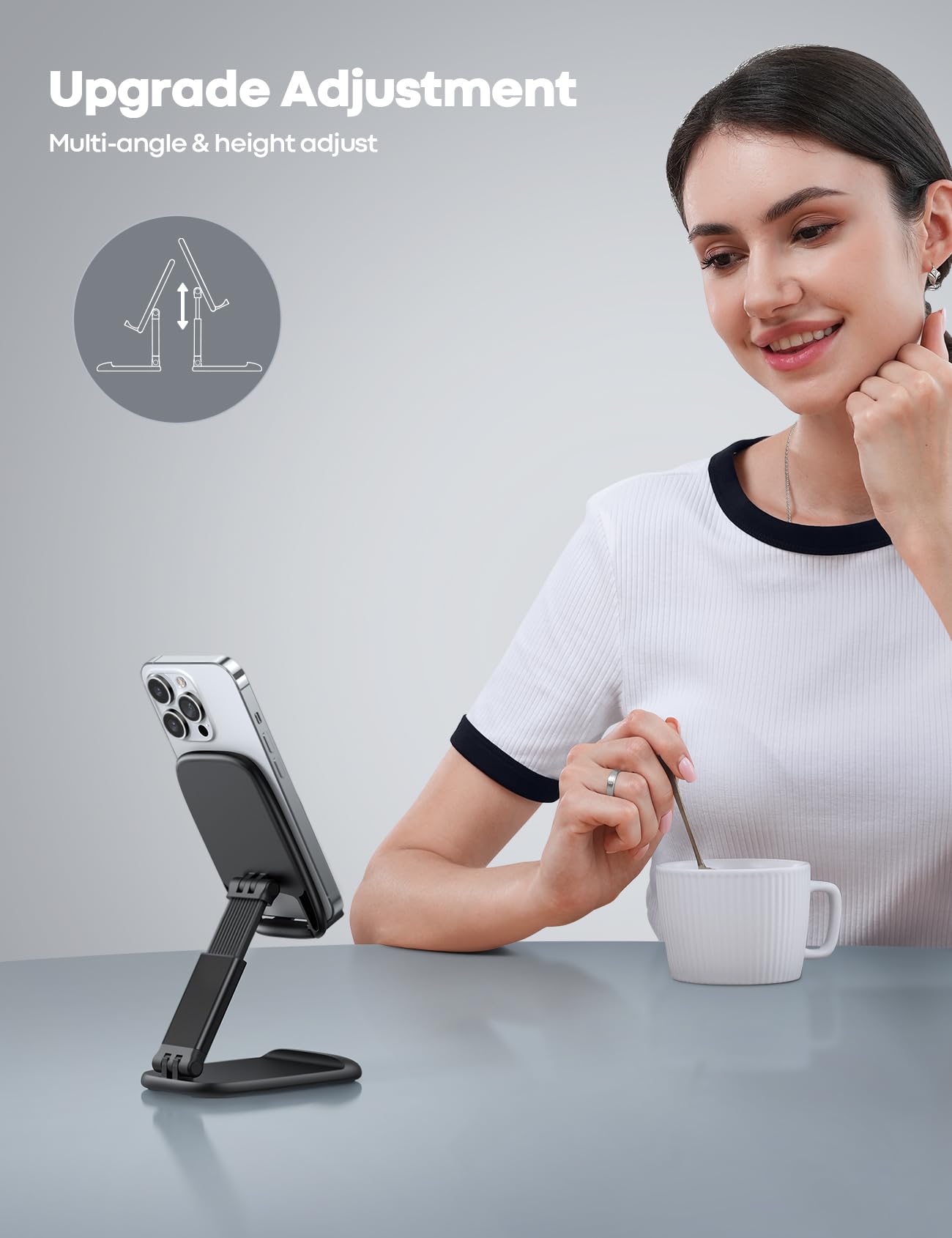 Lamicall Foldable Phone Stand for Desk - Height Adjustable Cell Phone Holder Portable Cellphone Cradle Desktop Dock Mom Gift Compatible with iPhone 14 15 16 17 Pro Max Plus Air, S24 S25 Ultra, 4-8