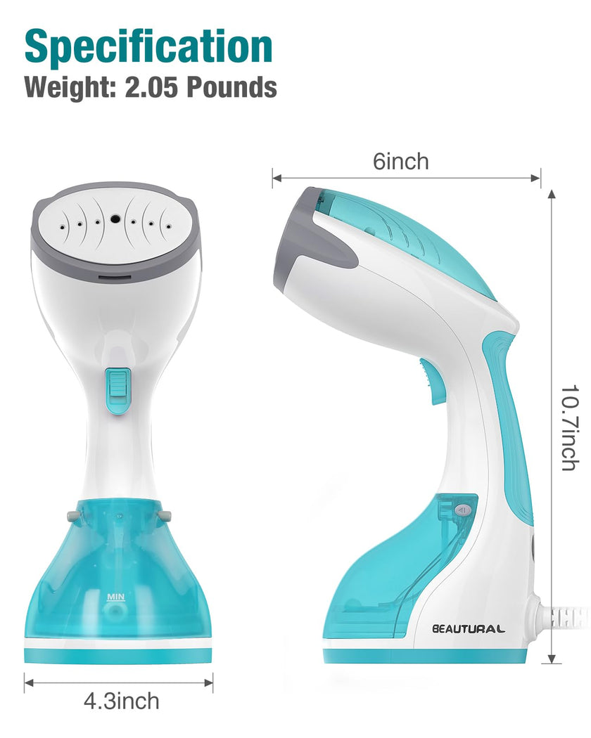 BEAUTURAL 1200-Watt Handheld Steamer for Clothes, 30-Second Heat-up, 8.79-Ounce Water Tank, Aqua 🍁 All In One Marketplace Canada