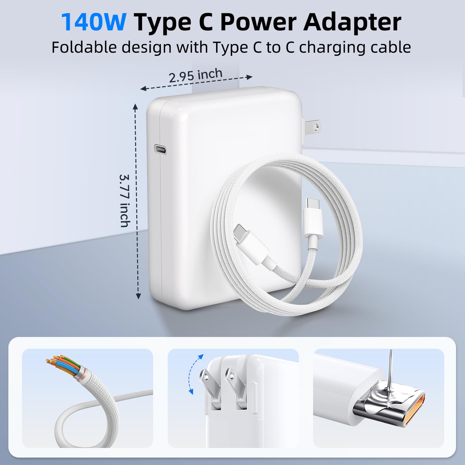 Tearplex 140W C to C Super Fast Charger,Compatible with MacBook Pro 16, 15, 14, 13 Inch, MacBook Air 13 Inch, iPad Pro 2021/2020/2019/2018, Lenovo and All Type C Devices White 🍁 All In One Marketplace Canada