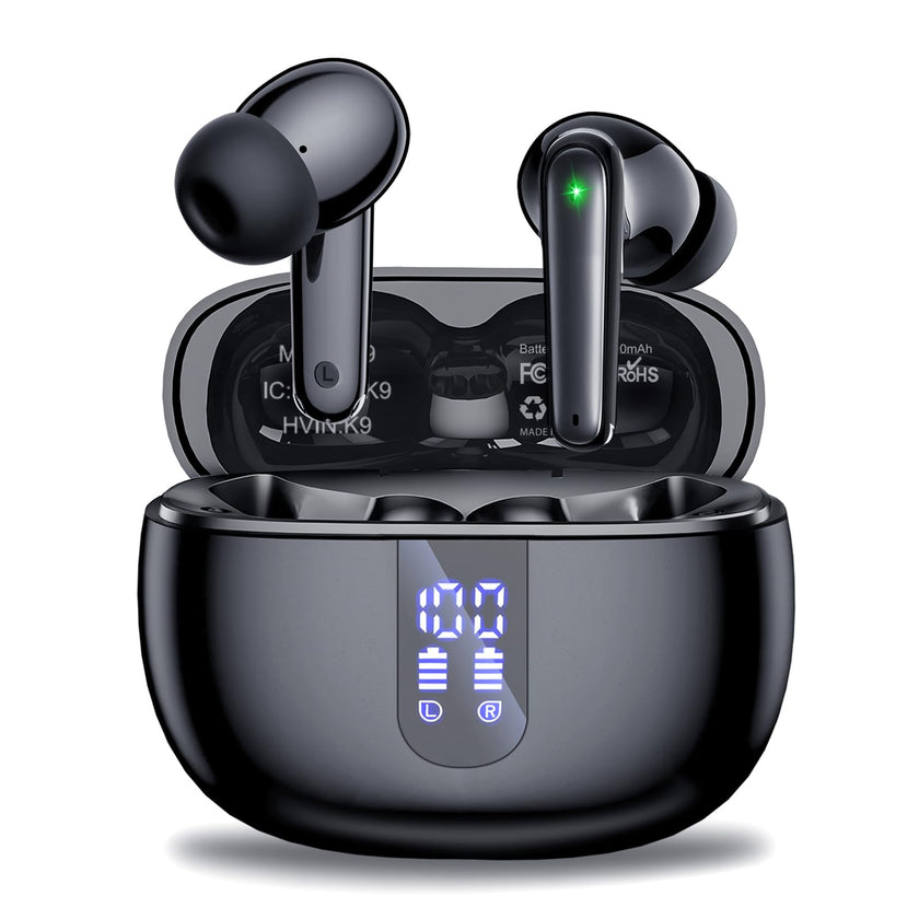 Wireless Earbuds, Bluetooth 5.3 Headphones with HiFi Stereo Sound,40H Playtime with LED Power Display Charging Case, IPx7 Waterproof in-Ear Earphone with Mic for Phone Computer Laptop,Black 🍁 All In One Marketplace Canada