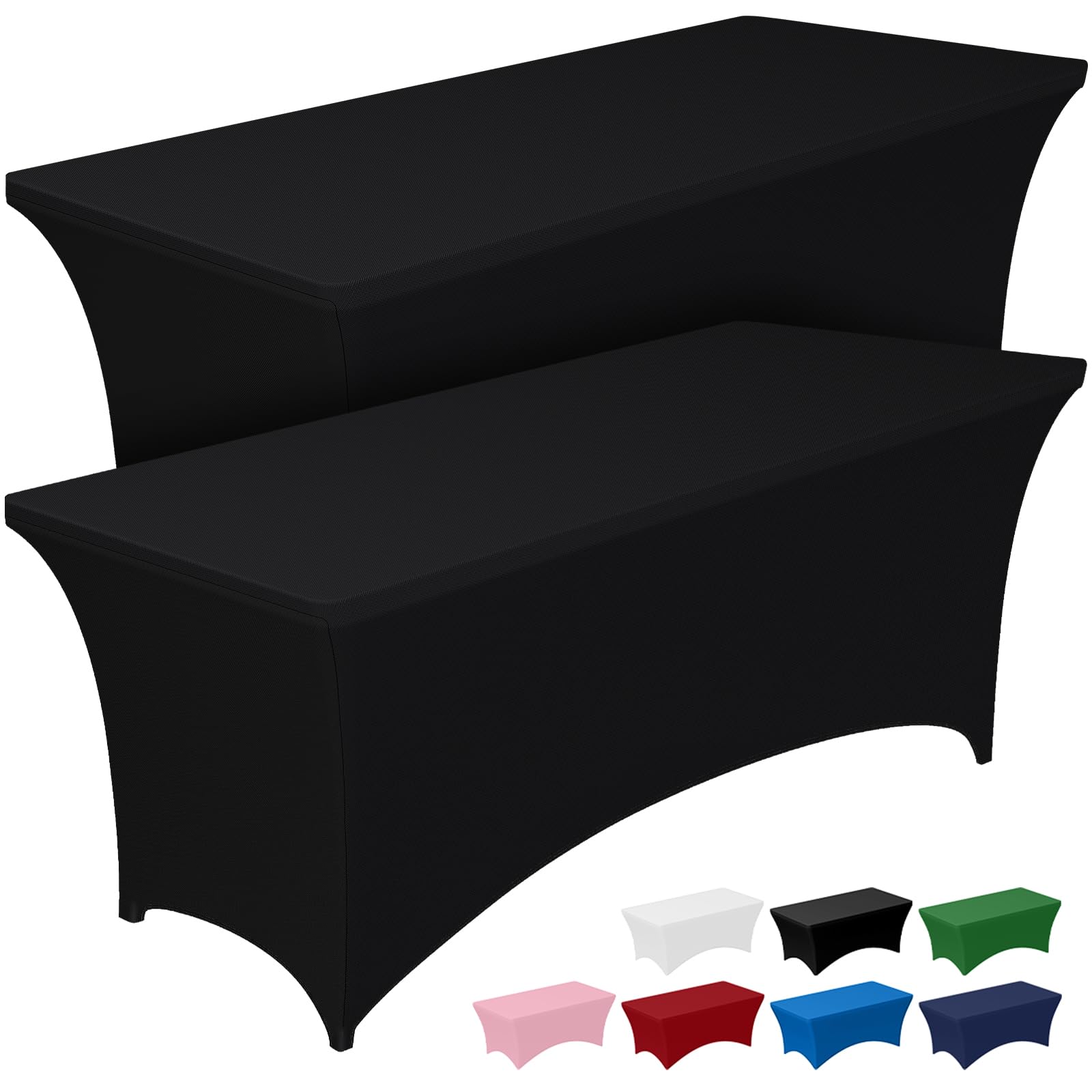 Pureegg Spandex Tablecloth 6ft - 2 Pack, Fitted and Tight Table Cloth for Rectangular Table, Wrinkle-Free and Stretch Table Cover for Party, Wedding, and Banquet, Black, 72