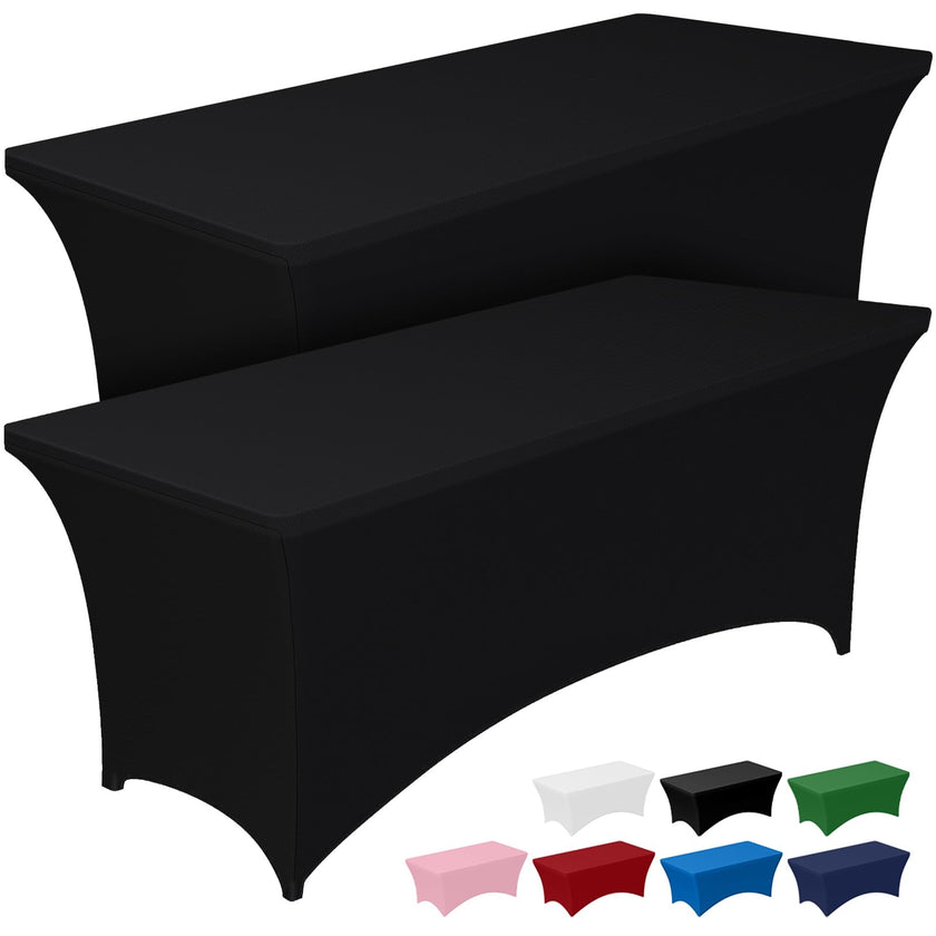 Pureegg Spandex Tablecloth 6ft - 2 Pack, Fitted and Tight Table Cloth for Rectangular Table, Wrinkle-Free and Stretch Table Cover for Party, Wedding, and Banquet, Black, 72