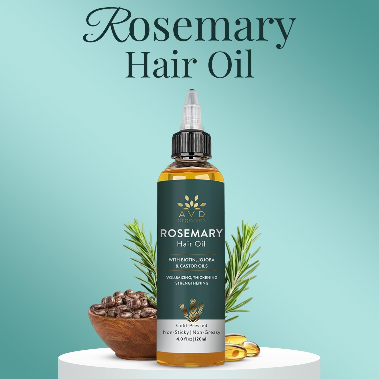 AVD Organics Rosemary Oil for Hair Growth | Infused with Biotin | Hair Strengthening, Nourishing and Volumizing | infused with Jojoba & Castor Oil | NON - GMO 120ml 🍁 All In One Marketplace Canada