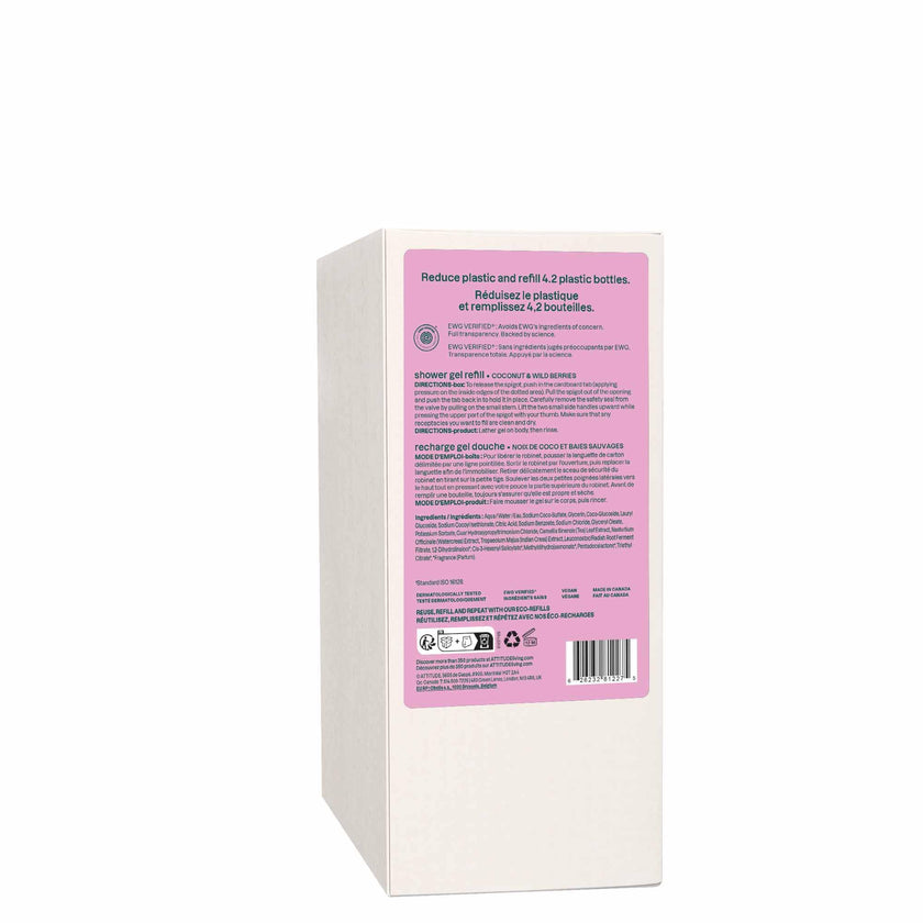 ATTITUDE Body Wash, Made in Canada, EWG Verified Shower Gel, Dermatologically Tested, Plant and Mineral-Based, Vegan Personal Care Products, Coconut & Wild Berries Scent, Bulk Refill, 2 Liters 🍁 All In One Marketplace Canada