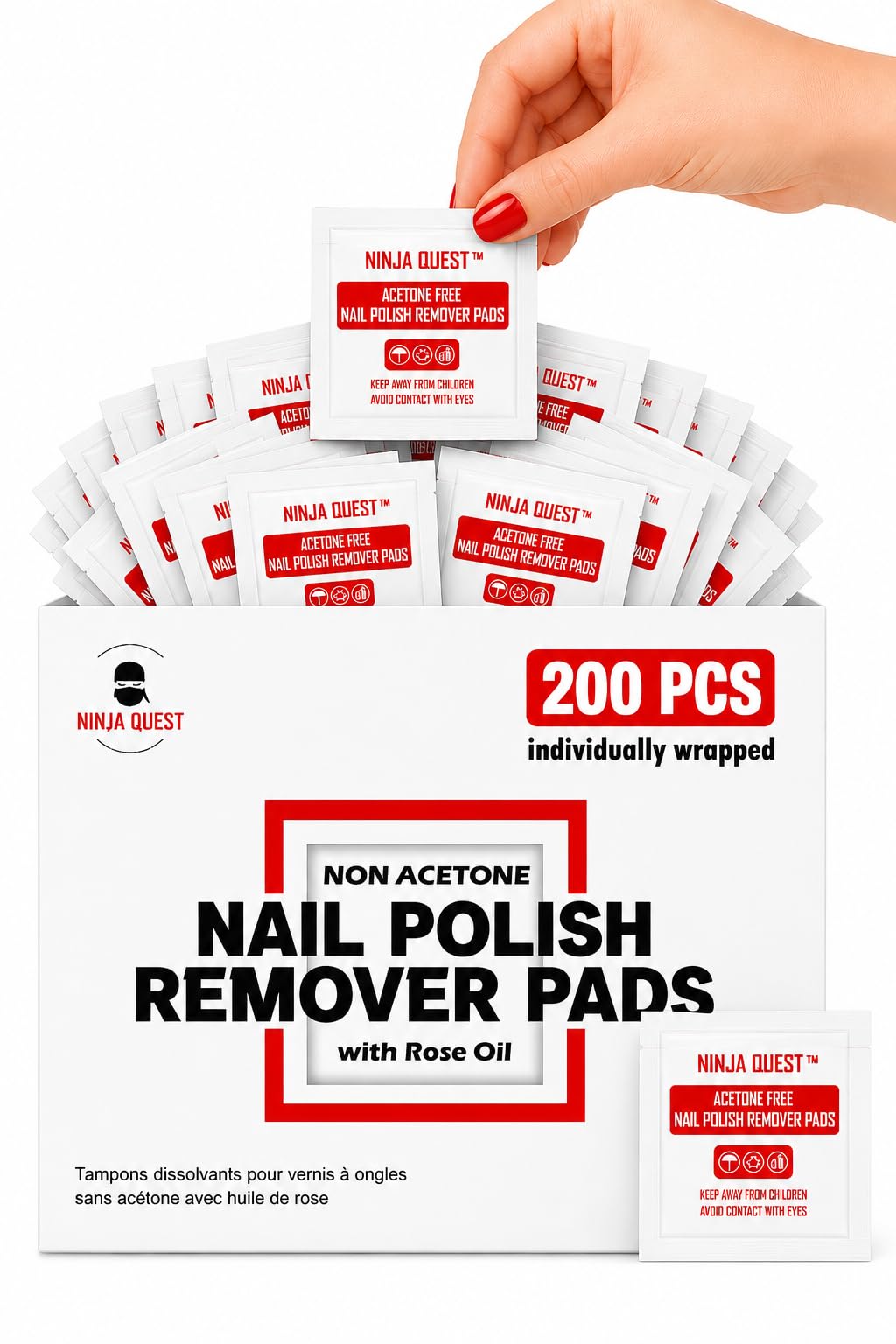Nail Polish Remover Pads 100% Non Acetone - 200 Pack of Individually Wrapped Bulk Set Gel Nail Polish Remover Wipes - Fingernail Travel Kit to Clear Nail Polish for Home & Professional Removal 🍁 All In One Marketplace Canada
