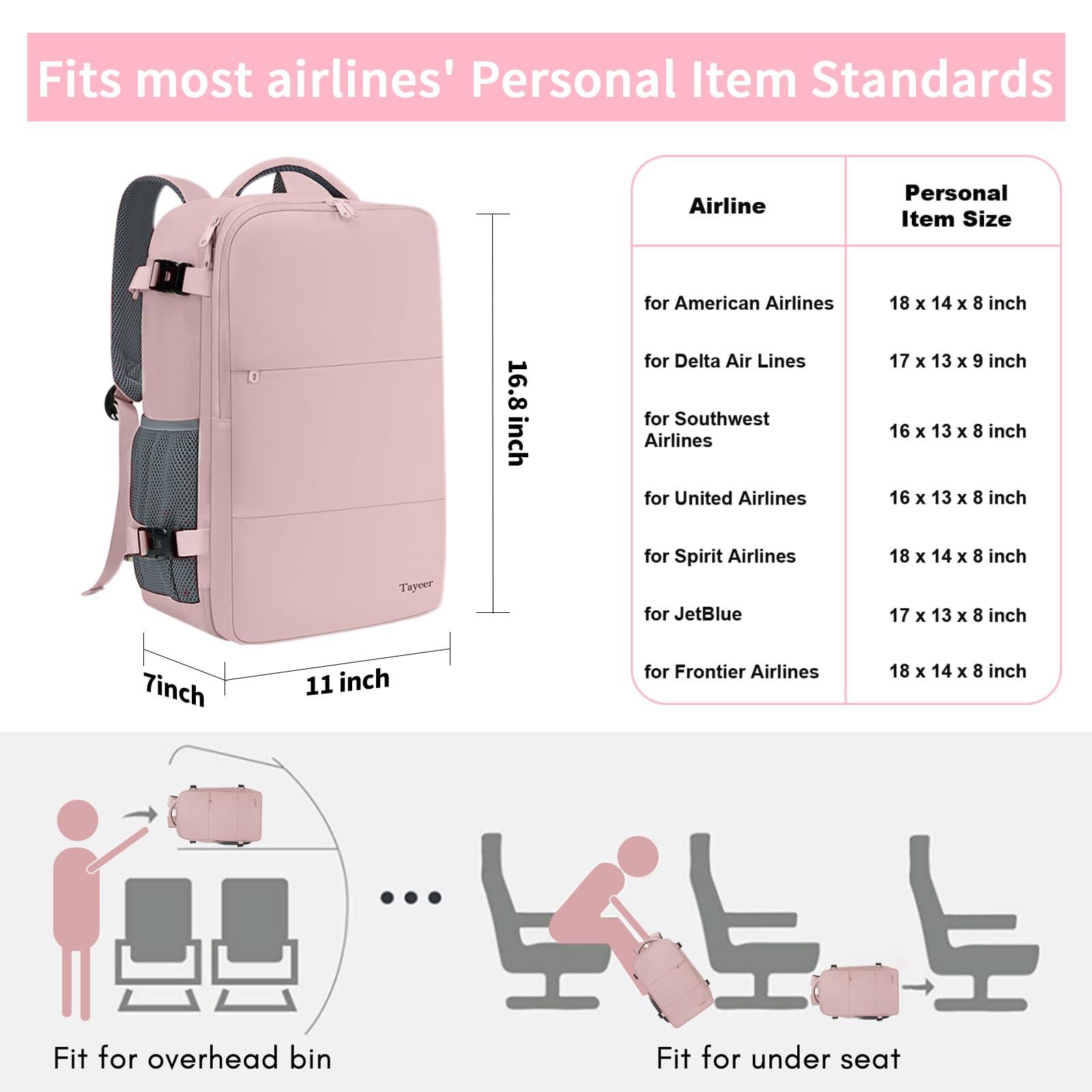 Taygeer Travel Backpack for Women, Carry On Backpack with Shoe Pouch, TSA 15.6inch Laptop Backpack Flight Approved, College Nurse Bag Casual Daypack for Weekender Business Hiking, Pink 🍁 All In One Marketplace Canada