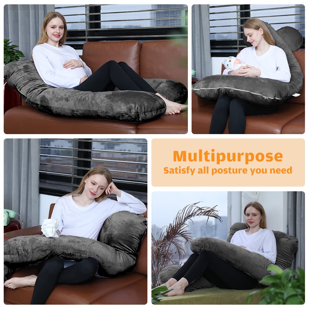 Chilling Home 59 Inch Pregnancy Pillow for Sleeping, Maternity Pillow for Pregnant Women, Full Body Pillow for Adults, Comfort U Shaped Pregnancy Pillow with Removable Washable Velvet Cover, Dark Grey 🍁 All In One Marketplace Canada