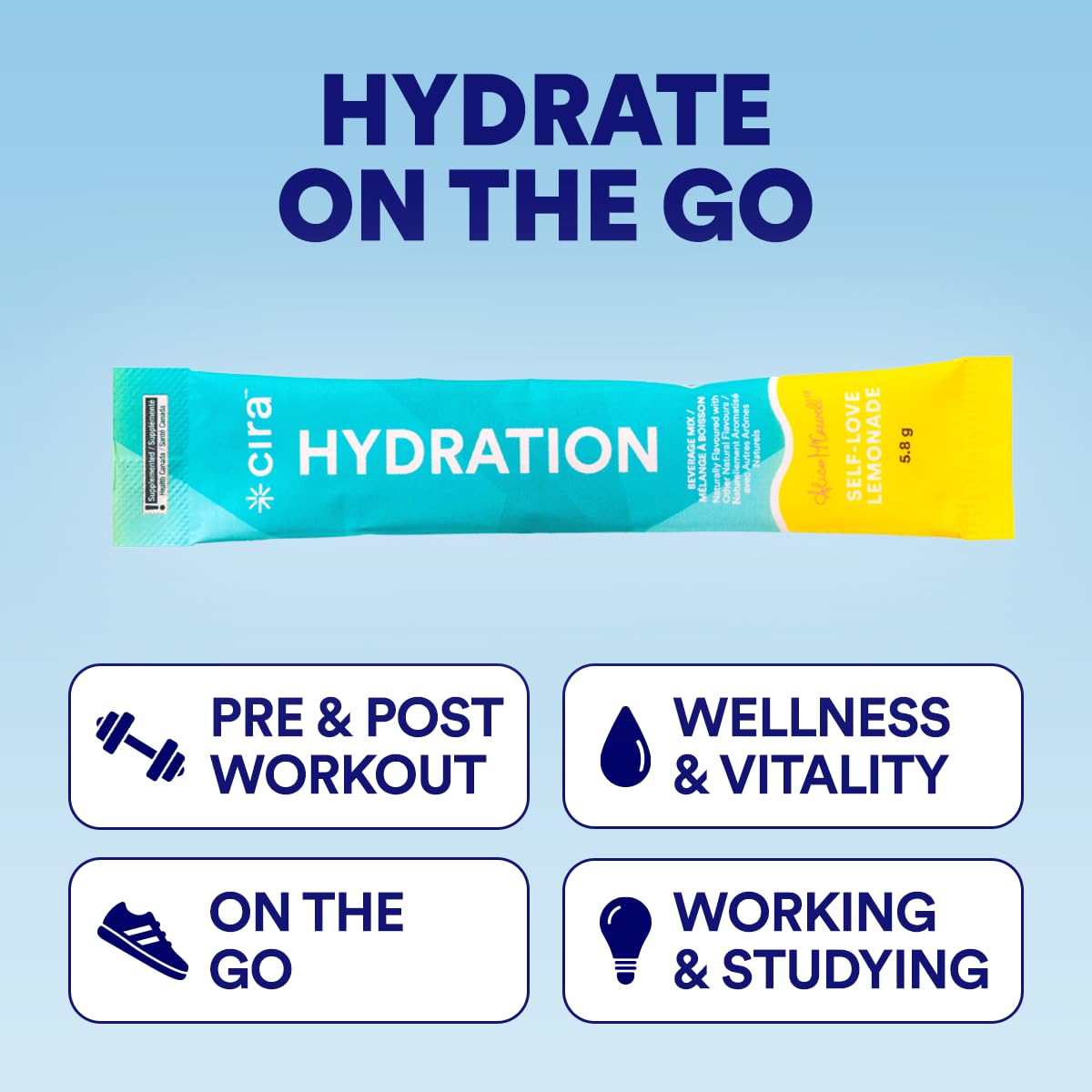 Cira Hydration Electrolytes Packets - Cira x Alicia McCarvell's Electrolyte Powder, Sugar Free w/Himalayan Salt & Magnesium, Daily On-the-Go Hydration Packets - Self Love Lemonade, 20 Servings 🍁 All In One Marketplace Canada