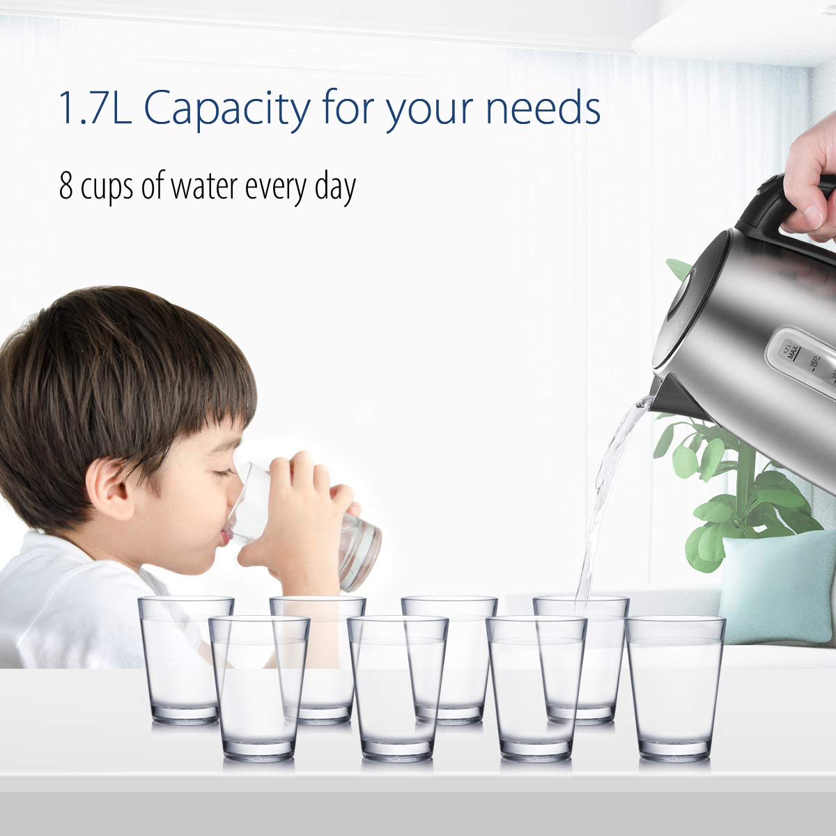 COMFEE' Stainless Steel Electric Kettle, 1.7L Tea Kettle Electric for Boiling Water, Hot Water Kettle 1500W Fast Boil with LED Light, Auto Shut-Off and Boil-Dry Protection 🍁 All In One Marketplace Canada