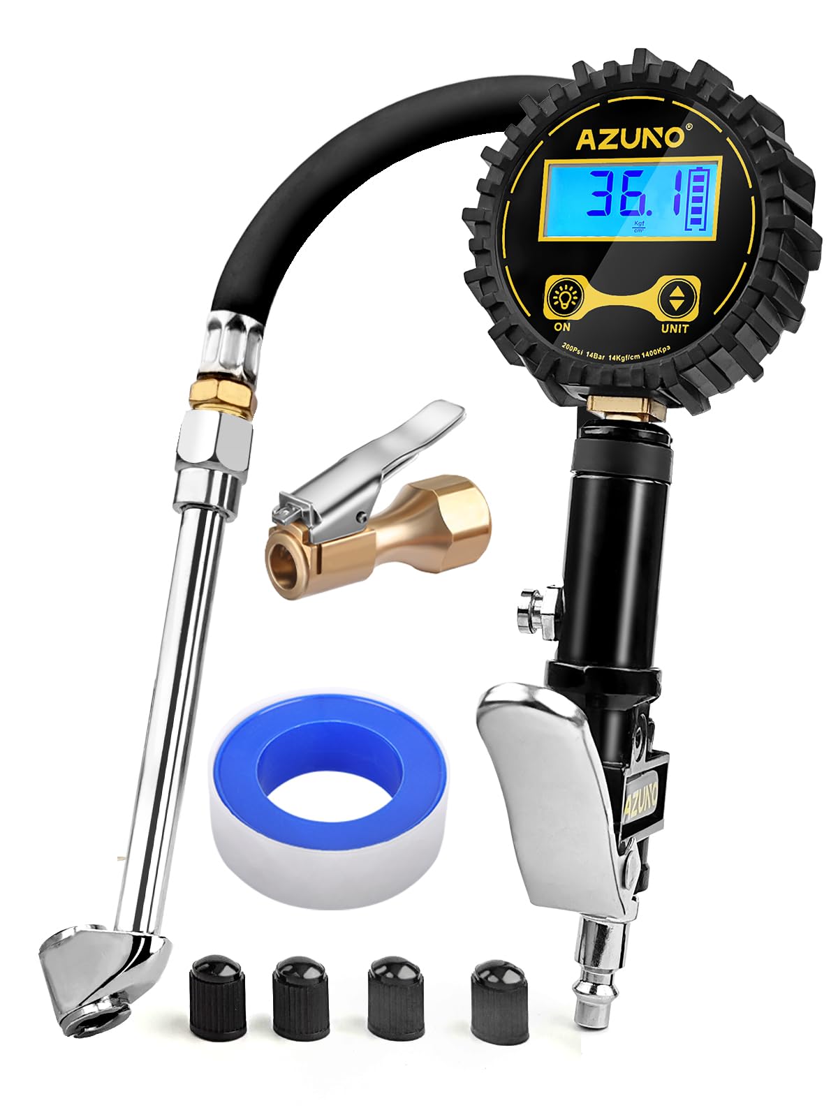 AZUNO Digital Tire Inflator with Pressure Gauge, 200 PSI, Heavy Duty Air Compressor Accessories, w/Rubber Hose Lock on Air Chuck and Quick Connect Coupler (Standard) 🍁 All In One Marketplace Canada