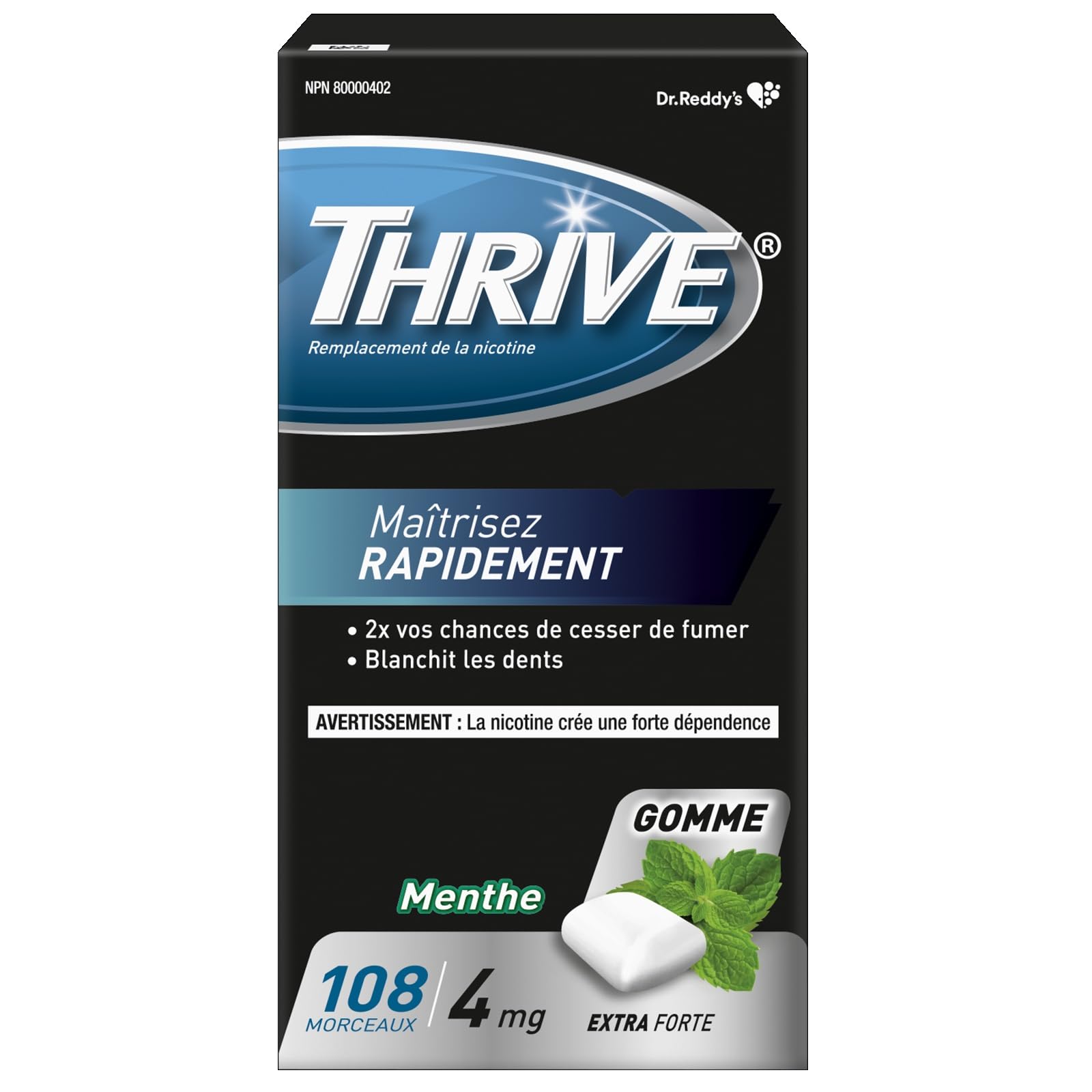 Thrive Nicotine Replacement Gum, 4mg Extra Strength, Mint, 108 Count 🍁 All In One Marketplace Canada
