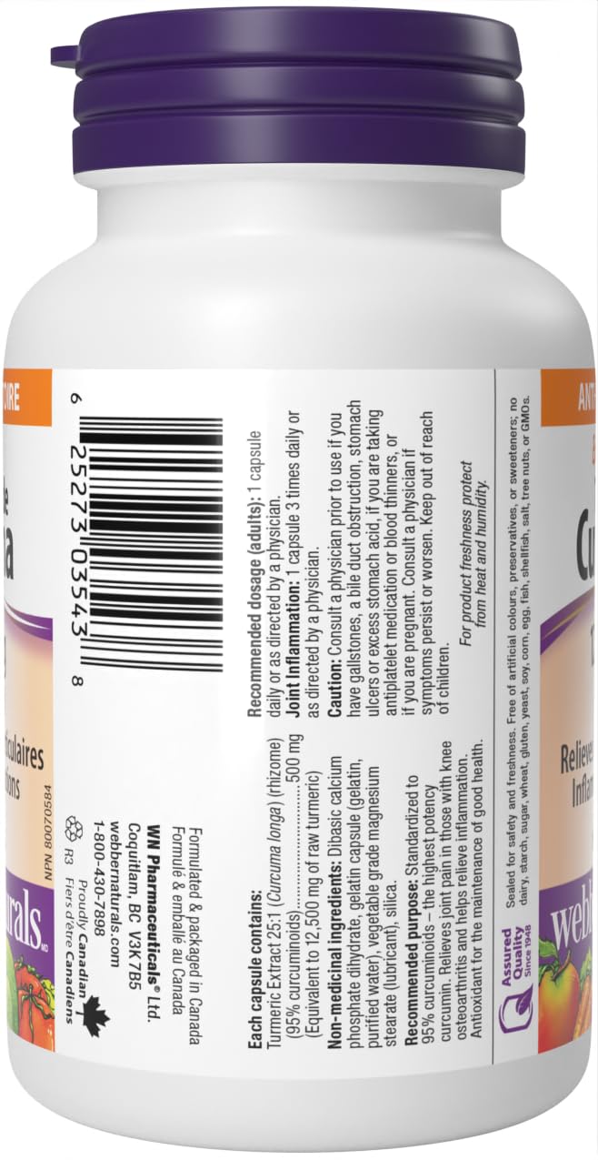 Webber Naturals Turmeric Curcumin Extra Strength, 95% Curcuminoids, 60 Capsules, Anti-Inflammatory Support 🍁 All In One Marketplace Canada