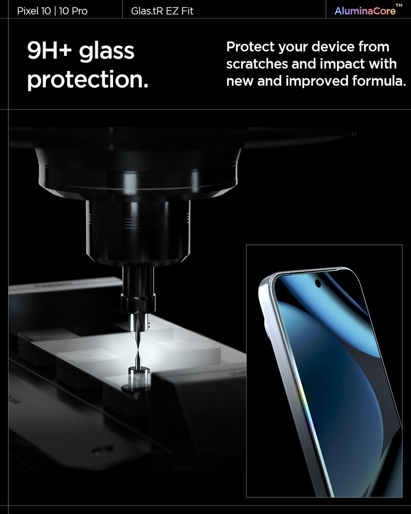 Spigen AluminaCore Tempered Glass Screen Protector [GlasTR EZ FIT] designed for Pixel 10 Pro | Pixel 10 | Pixel 9 Pro | Pixel 9 [2 Pack] Aluminum-Enhanced Durability and Impact Resistance 🍁 All In One Marketplace Canada