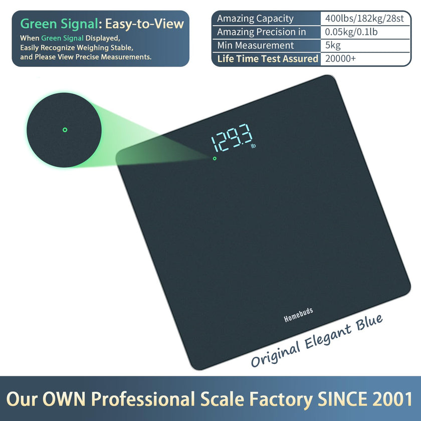 Homebuds Digital Weight Scale, High Precision in 0.1lb by Our Professional Scale Factory Since 2001, Scale Body Weight LED Display and Step-On, 3*AAA Batteries Included, 400lb/182kg, Blue 🍁 All In One Marketplace Canada