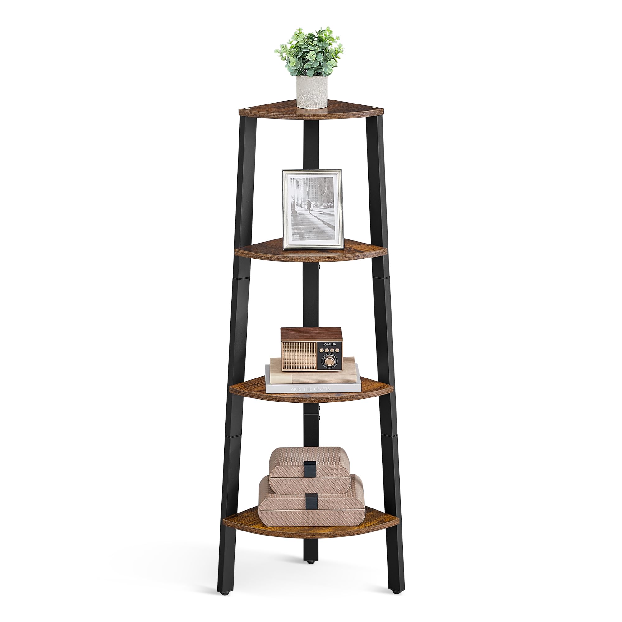 VASAGLE Corner Shelf Stand, 4-Tier Corner Bookshelf, Industrial Ladder Shelf, Plant Stand for Living Room, Office, Kitchen, Rustic Brown and Matte Black ULLS34X 🍁 All In One Marketplace Canada