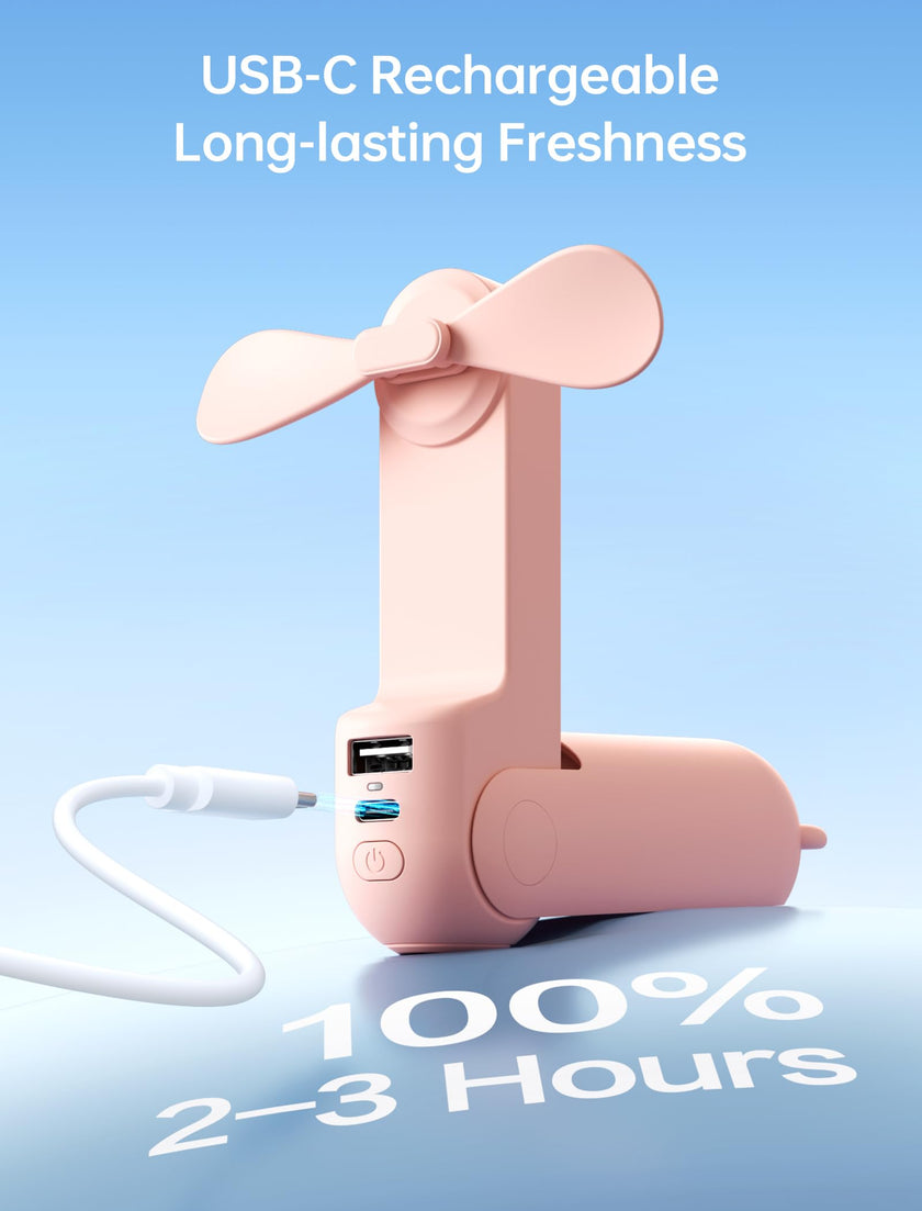 JISULIFE Handheld Mini Fan, 3 IN 1 USB Rechargeable Portable Fan [12-19 Working Hours] with Power Bank, Flashlight, Pocket Design for Travel/Summer/Concerts/Lash, Gifts for Women (Pink) 🍁 All In One Marketplace Canada