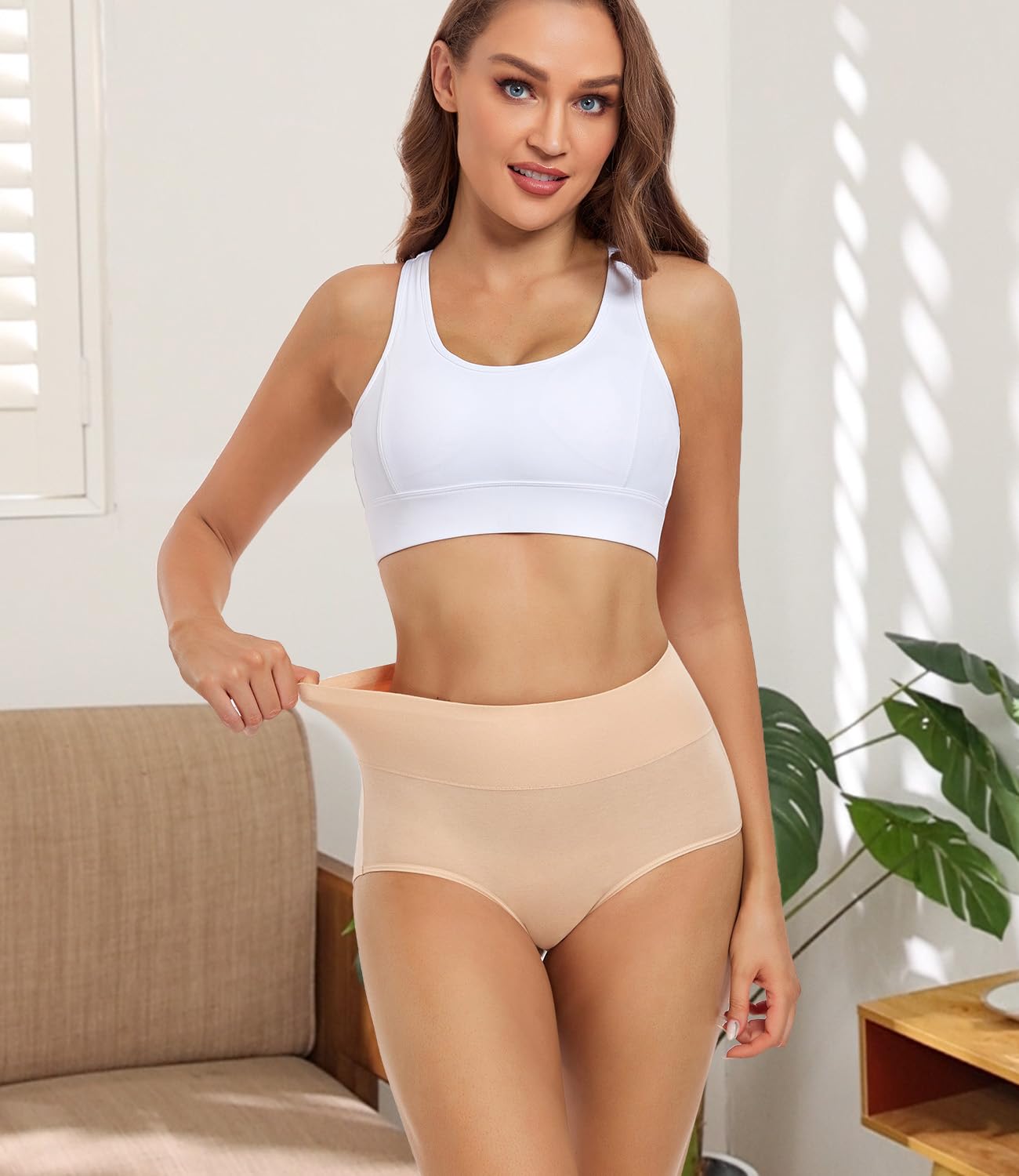 wirarpa Women's High Waisted Cotton Briefs Ladies Underwear Comfortable Panties 5 Pack Beige Medium 🍁 All In One Marketplace Canada