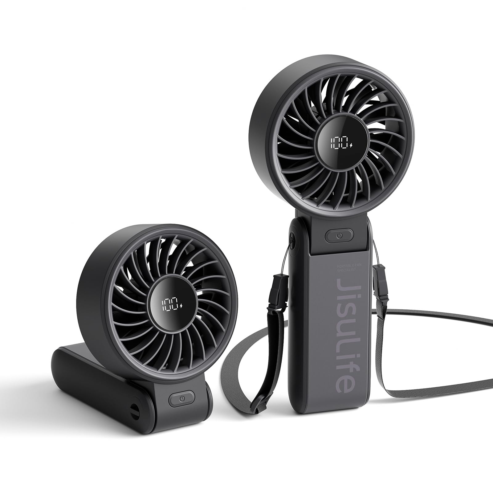JISULIFE Handheld Fan Life7 – Ultimate Flexibility: High-Power Motor, LED Display, 5000mAh Rechargeable, 5-Speed, Foldable Design, 3-IN-1 Portable Hand/Desk/Neck Fan for Travel, Gift for Women (Black) 🍁 All In One Marketplace Canada